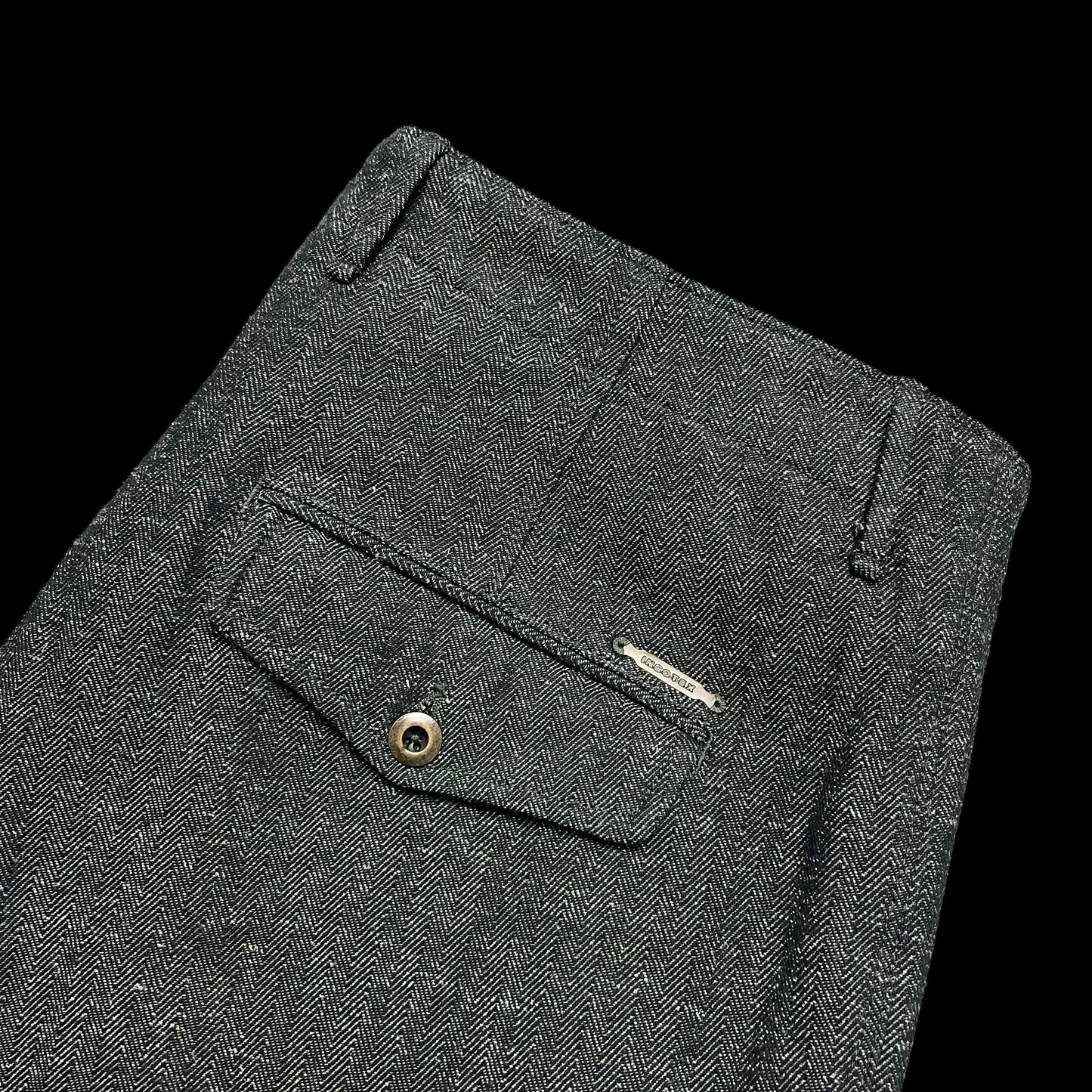 Incotex Slacks Herringbone Cotton Linen Dark Green 36”