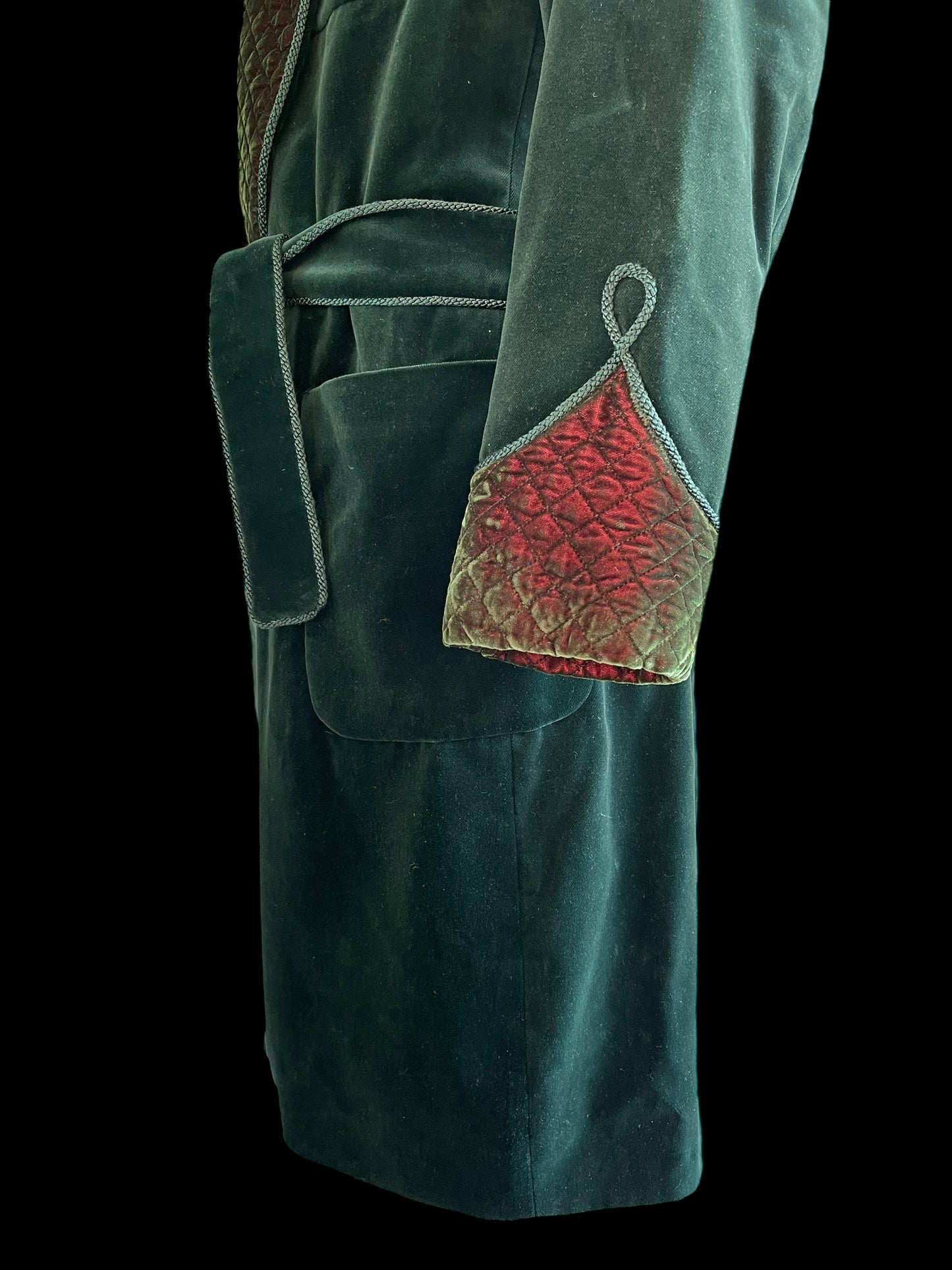 Mens Velvet Smoking Gown Robe Jacket Bottle Green Size 40”