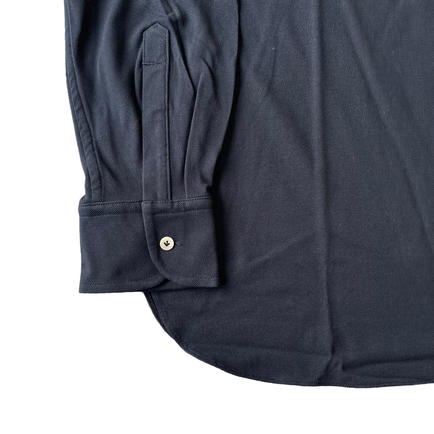 BNWT Natalino Long Sleeve Polo Shirt Large Navy Pique Cotton Button Down Collar