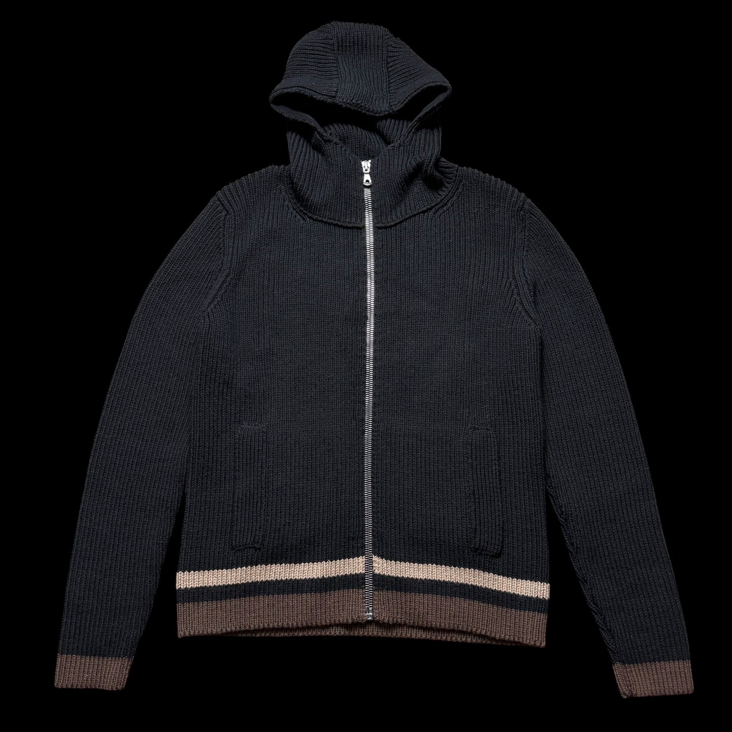 Men’s Dolce & Gabbana Chunky Knit Wool Hoodie Size 48 Black Wool