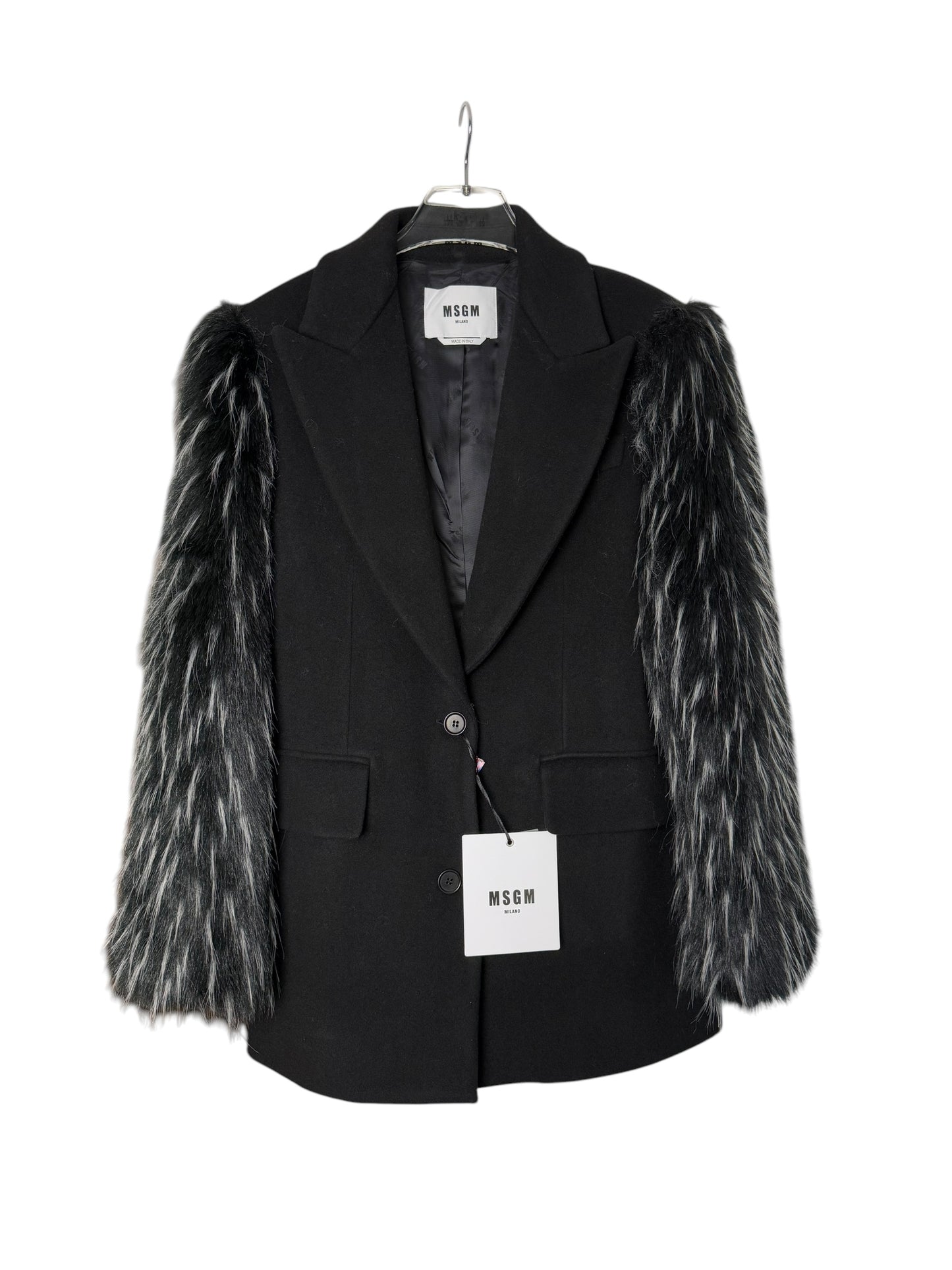 BNWT Women’s MSGM Wool Felt Coat Faux Fur Sleeves Oversize Fit RRP £840