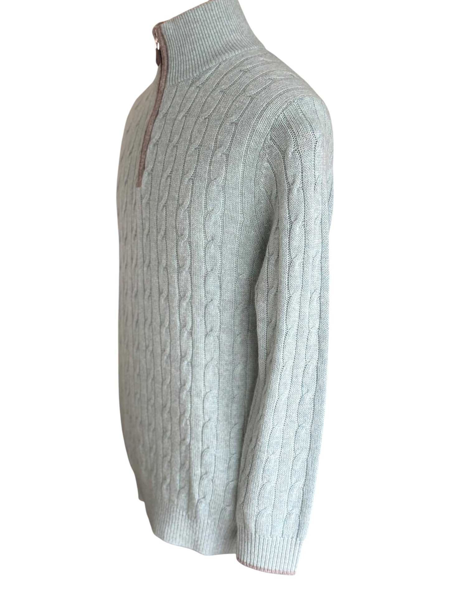 Men’s N. Peal Cable Knit 1/4 Zip Cashmere Jumper Size Large Turquoise RRP £395