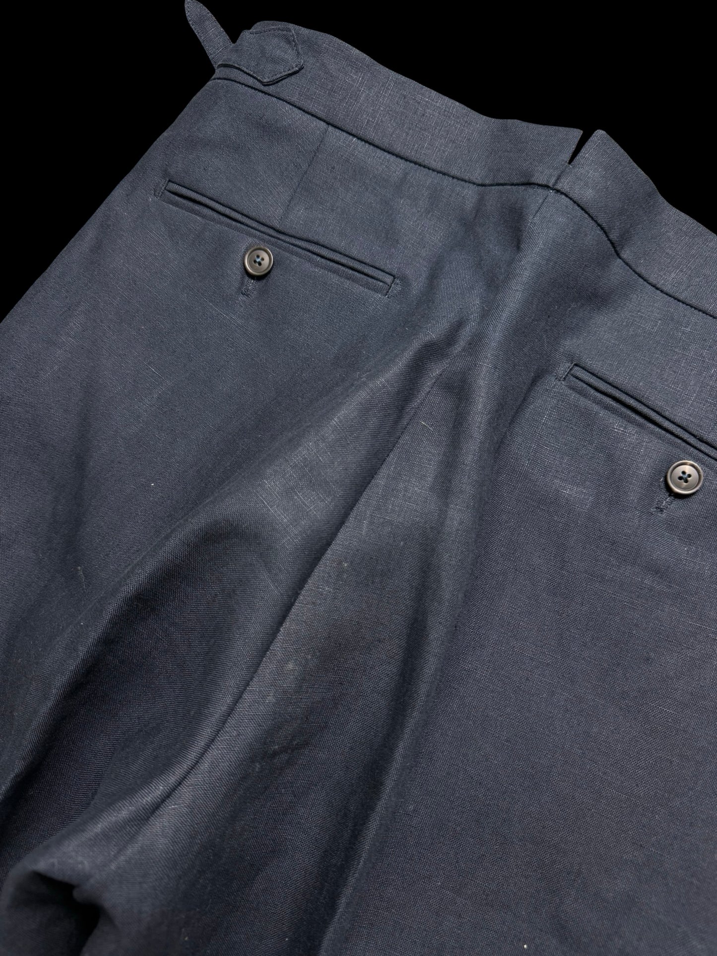 Natalino Single Pleat Navy Irish Linen Trousers W30R Side Adjusters RRP £200