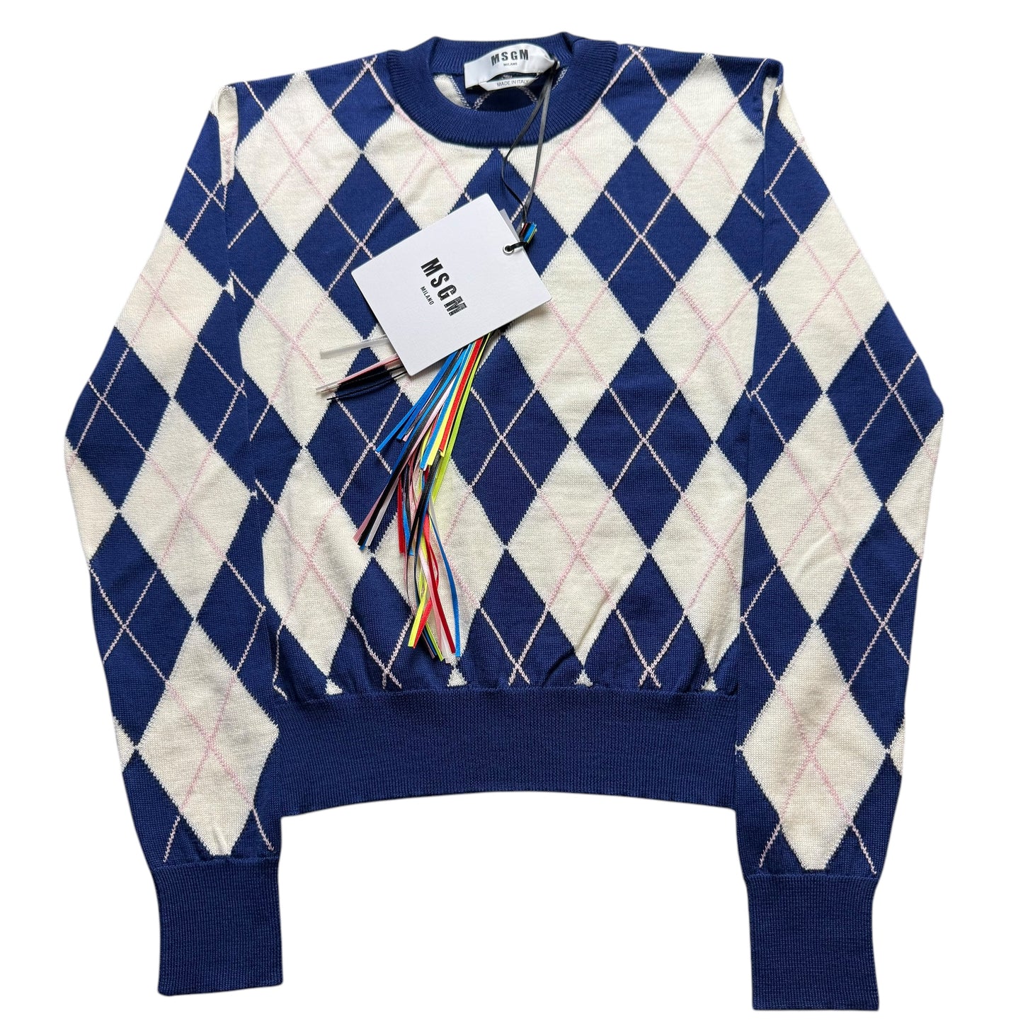 BNWT Women’s MSGM Argyle Knit Sweater Virgin Wool RRP £345