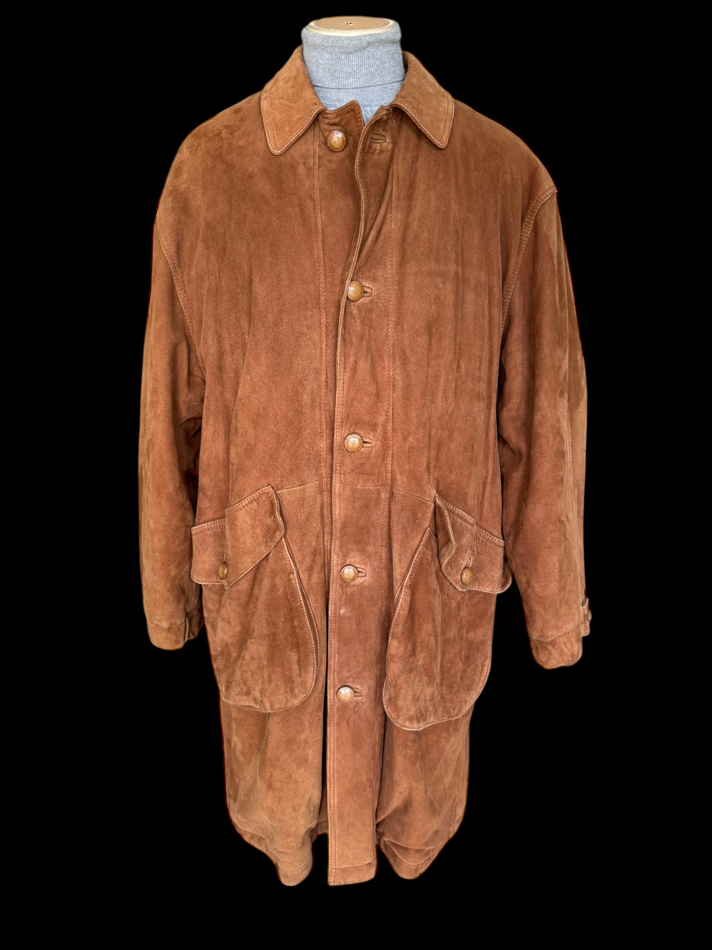 Men’s SULKA Suede Leather Long Coat 52 UK42 Tobacco Brown