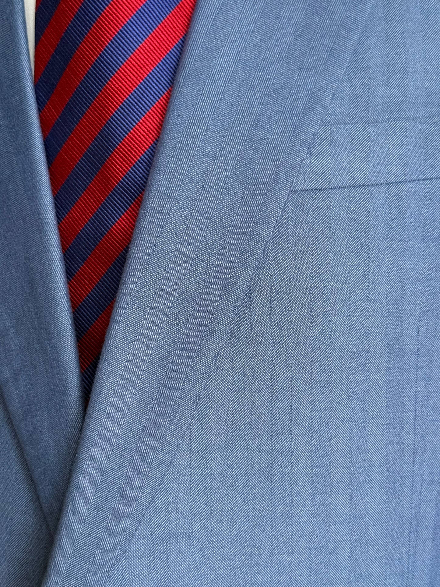Savile Row Bespoke Blue Herringbone Sport Coat 44/45R Holland Sherry Cashique