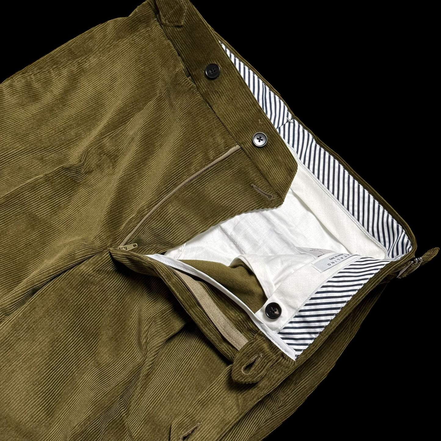 BNWT Natalino Corduroy Single Pleat Trousers Sz44 W30” Olive Green RRP £180