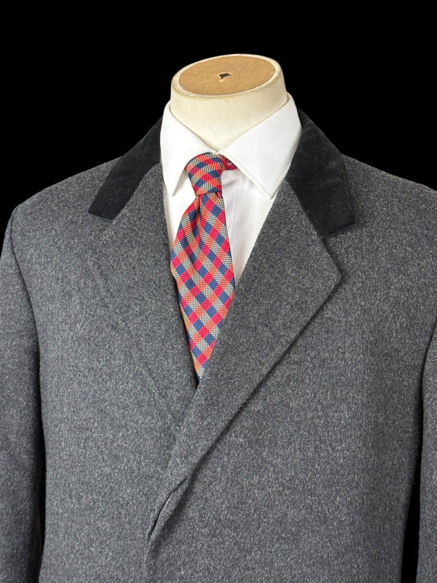 Men’s Bespoke Flannel Overcoat 42” Grey Wool Cashmere Velvet Collar