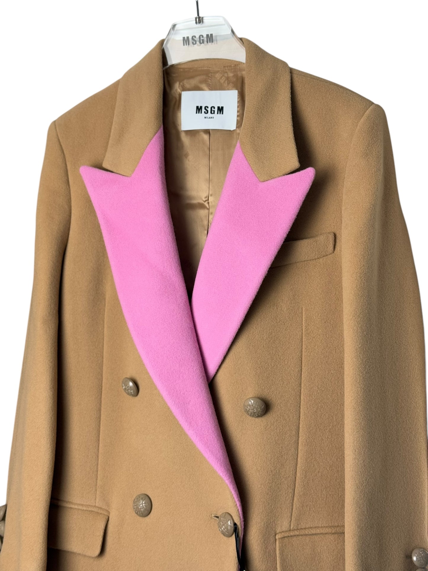 BNWT Women’s MSGM Double Breasted Overcoat Camel Pink Lapel RRP £895