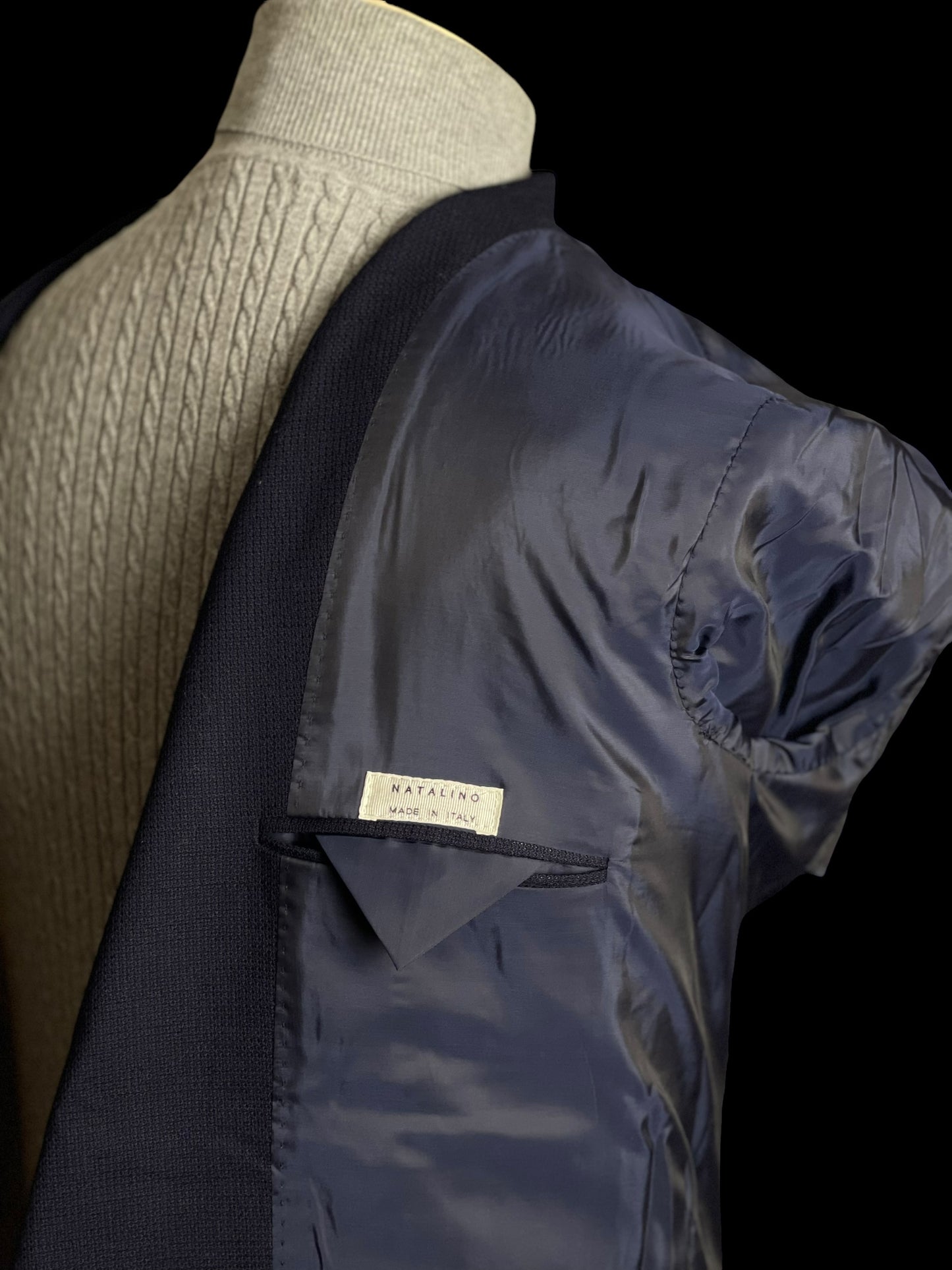 Natalino Double Breasted Sport Jacket 38R Mock Leno Hopsack Wool Navy