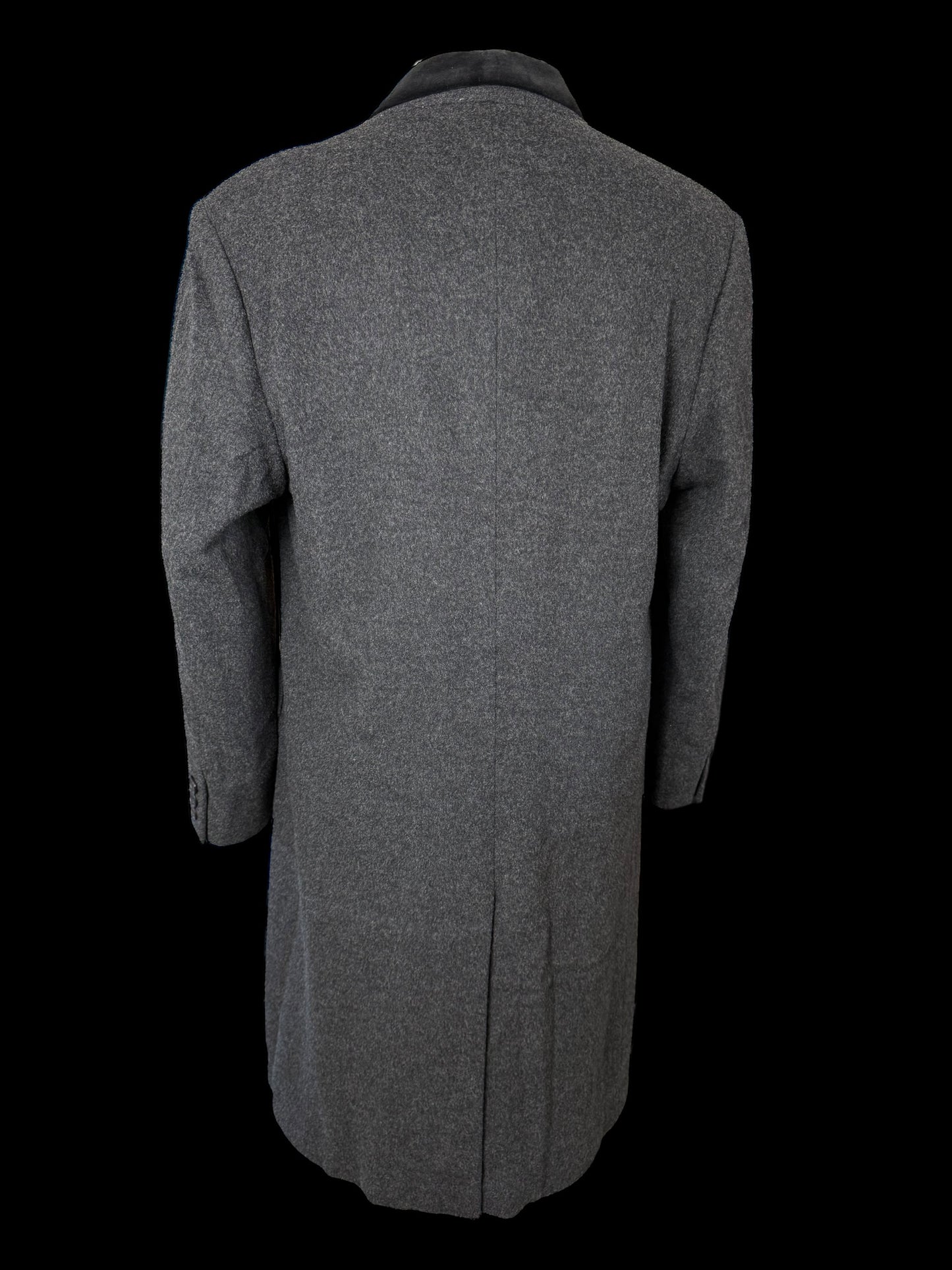 Men’s Bespoke Flannel Overcoat 42” Grey Wool Cashmere Velvet Collar
