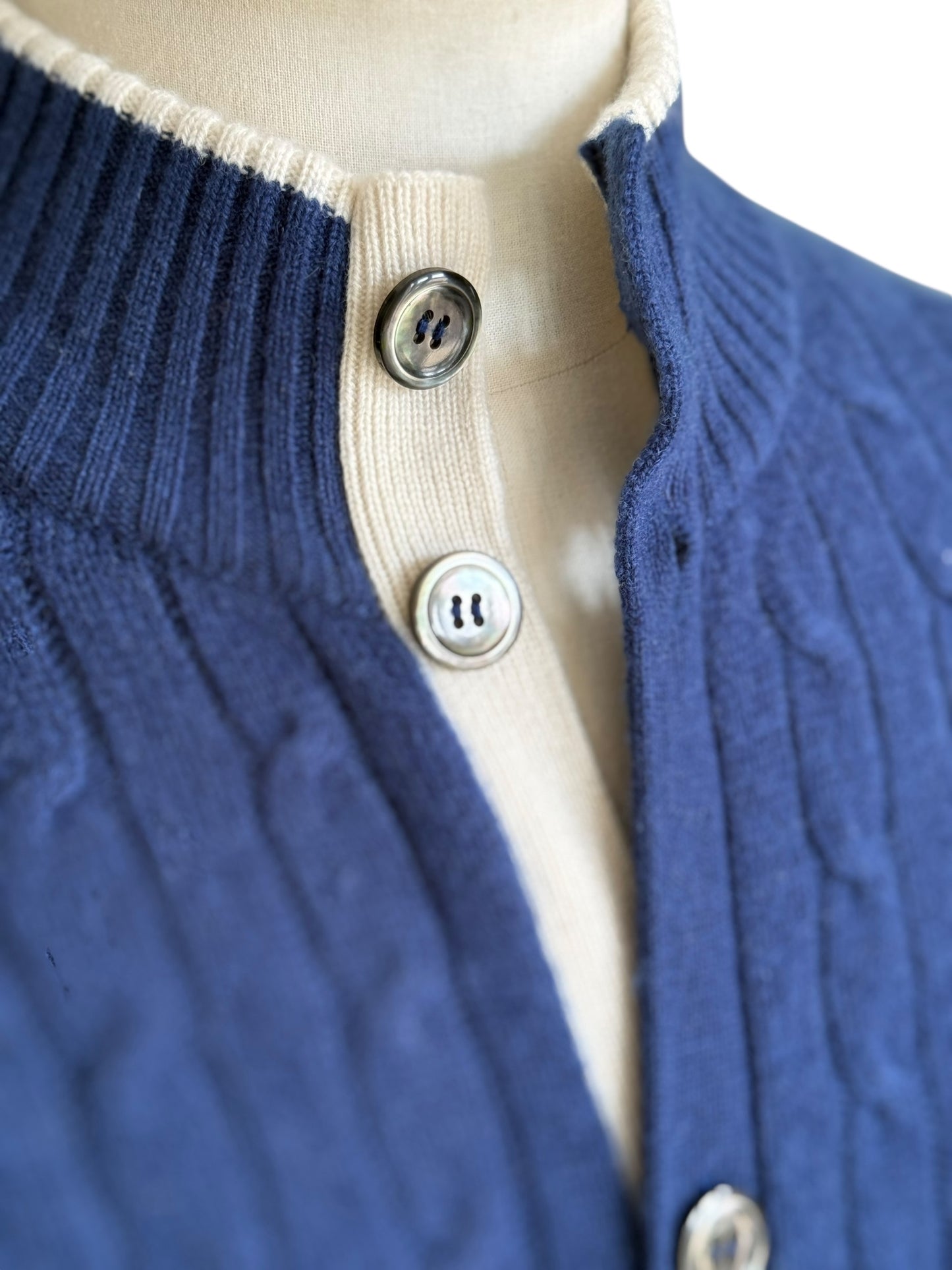 Men’s N. Peal Cashmere Cardigan Navy Blue Cable Knit Size Large AW19