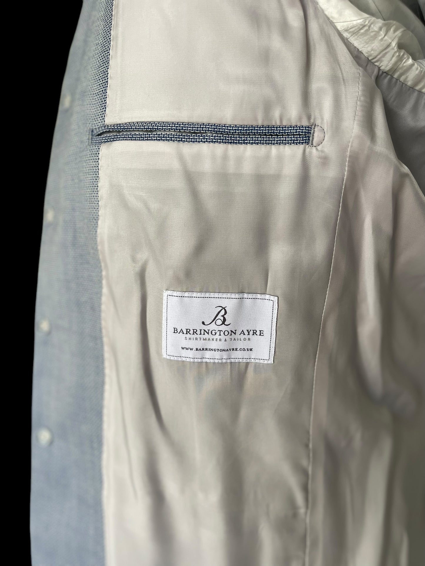 Bespoke Safari Jacket 40R Fully Lined Light Blue Dugdale Non Crease Wool RRP £895