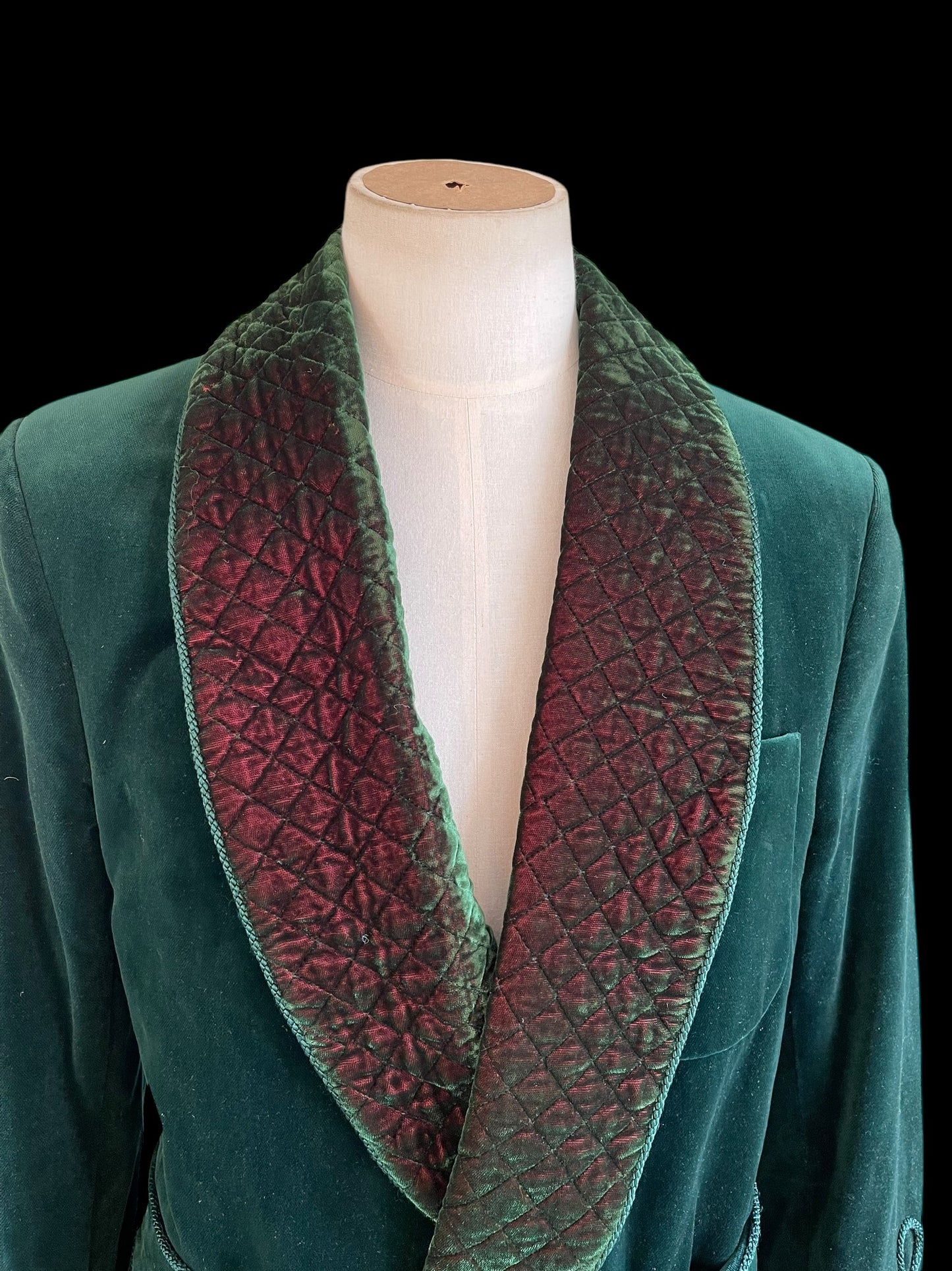 Mens Velvet Smoking Gown Robe Jacket Bottle Green Size 40”