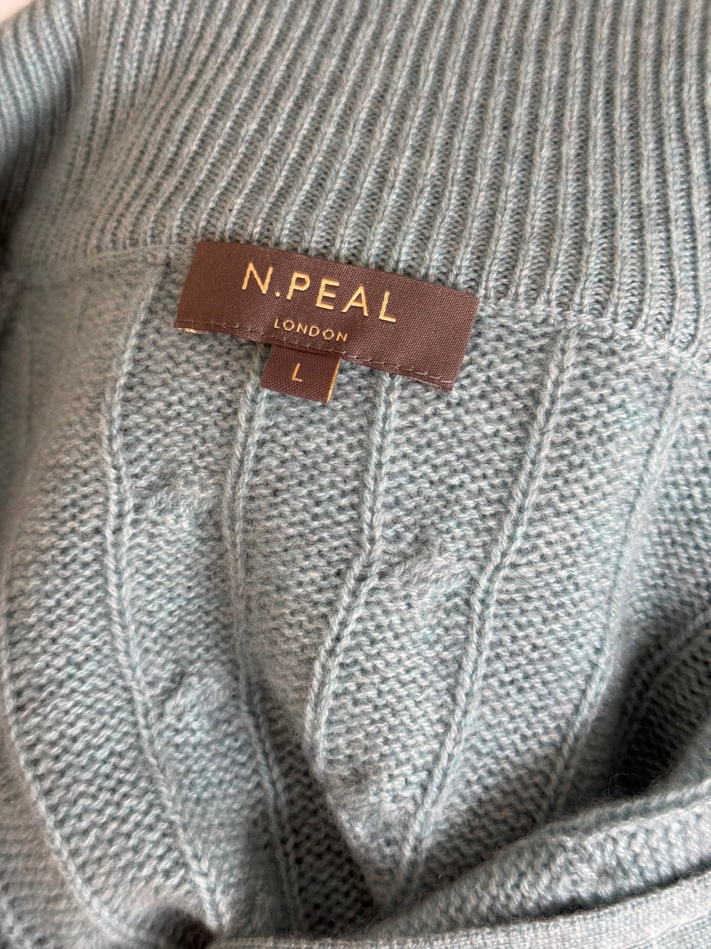 Men’s N. Peal Cable Knit 1/4 Zip Cashmere Jumper Size Large Turquoise RRP £395