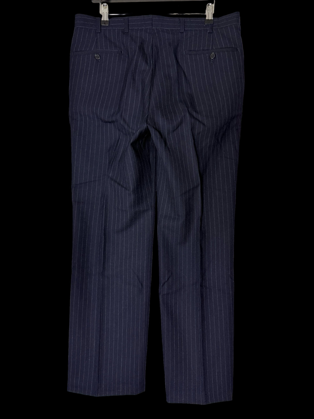 VTG Austin Reed Chester Barrie Navy Double Breasted Suit 39S/W34S Chalk Stripe