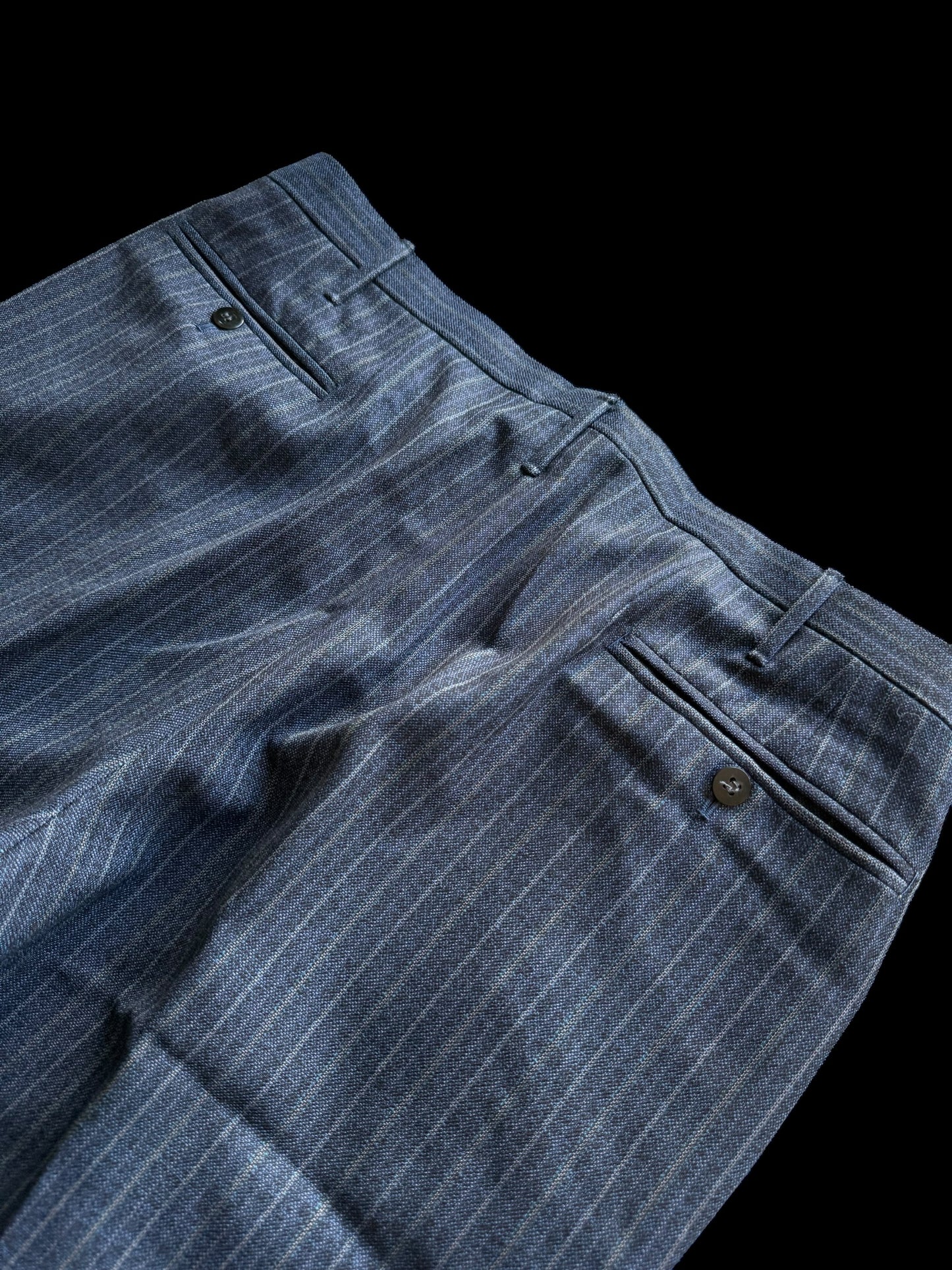 Bespoke Tommy Giulio Caraceni Blue Stripe Heavy Wool Suit 42S/ W34” 1940’s Style