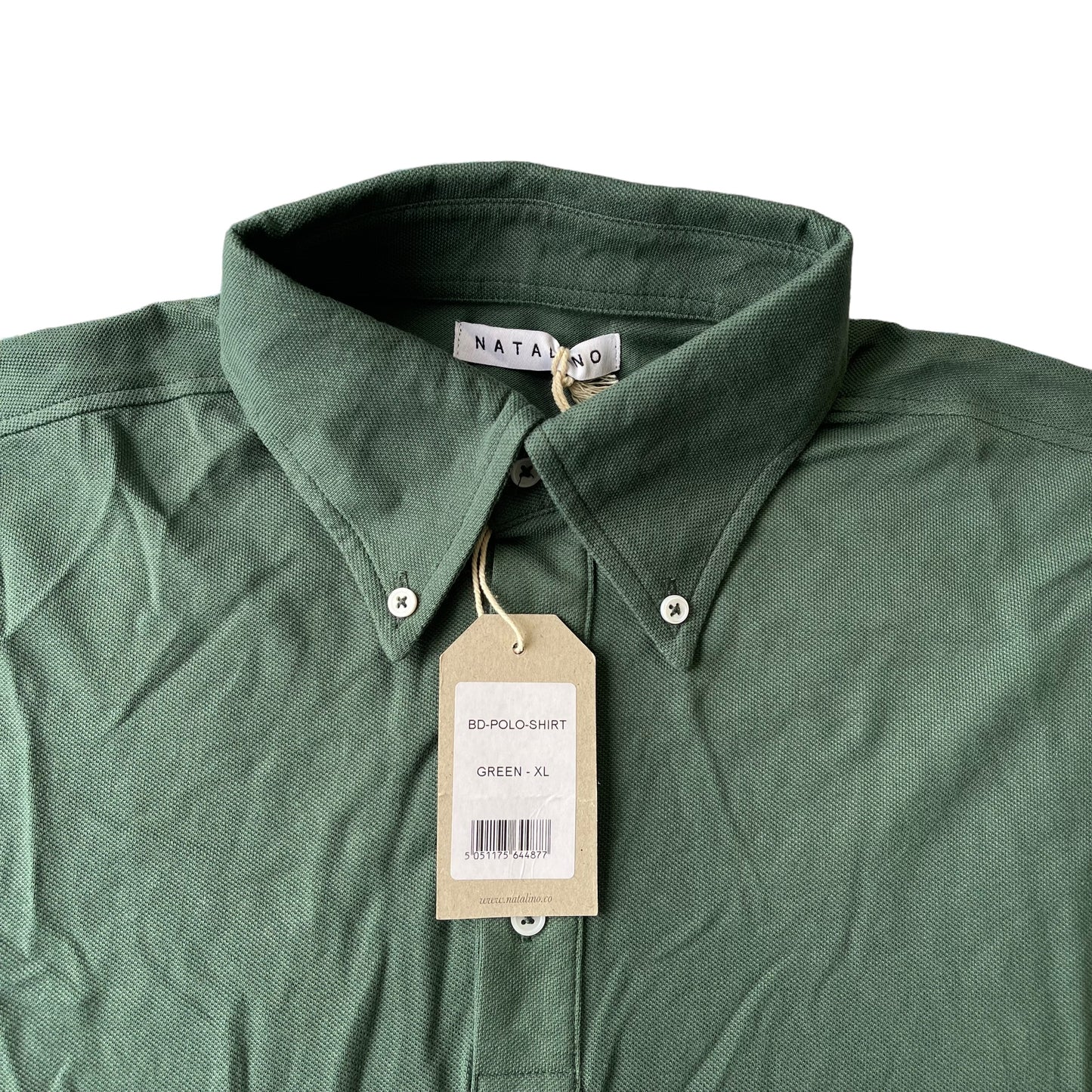 BNWT Natalino Long Sleeve Polo Shirt Green Pique Cotton Button Down RRP £95