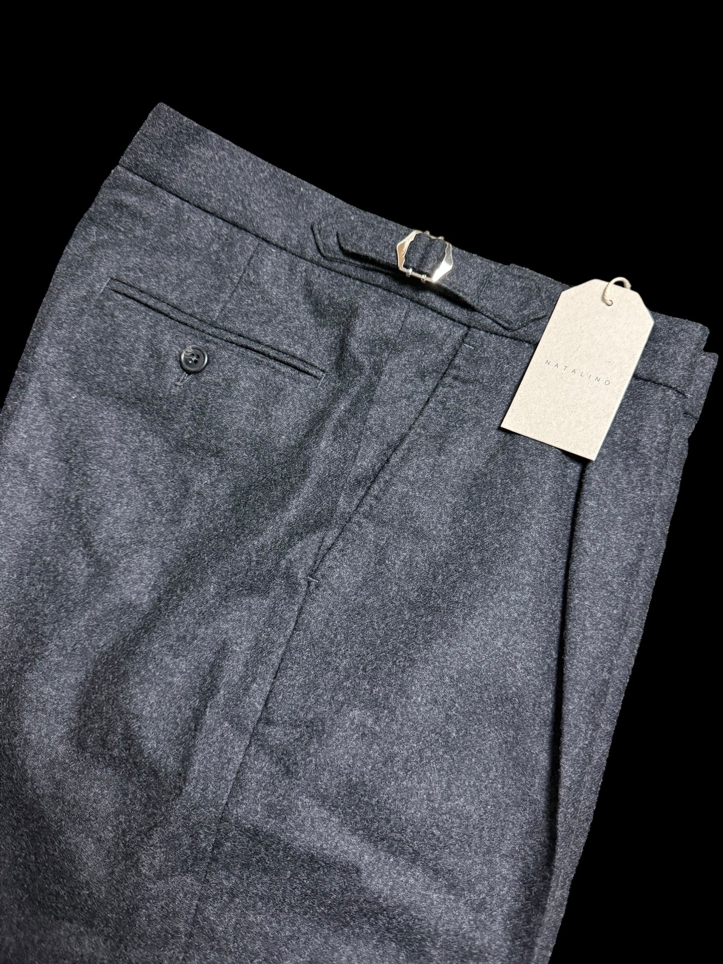 BNWT Natalino Single Pleat Flannel Trousers 30L Dark Grey RRP £195