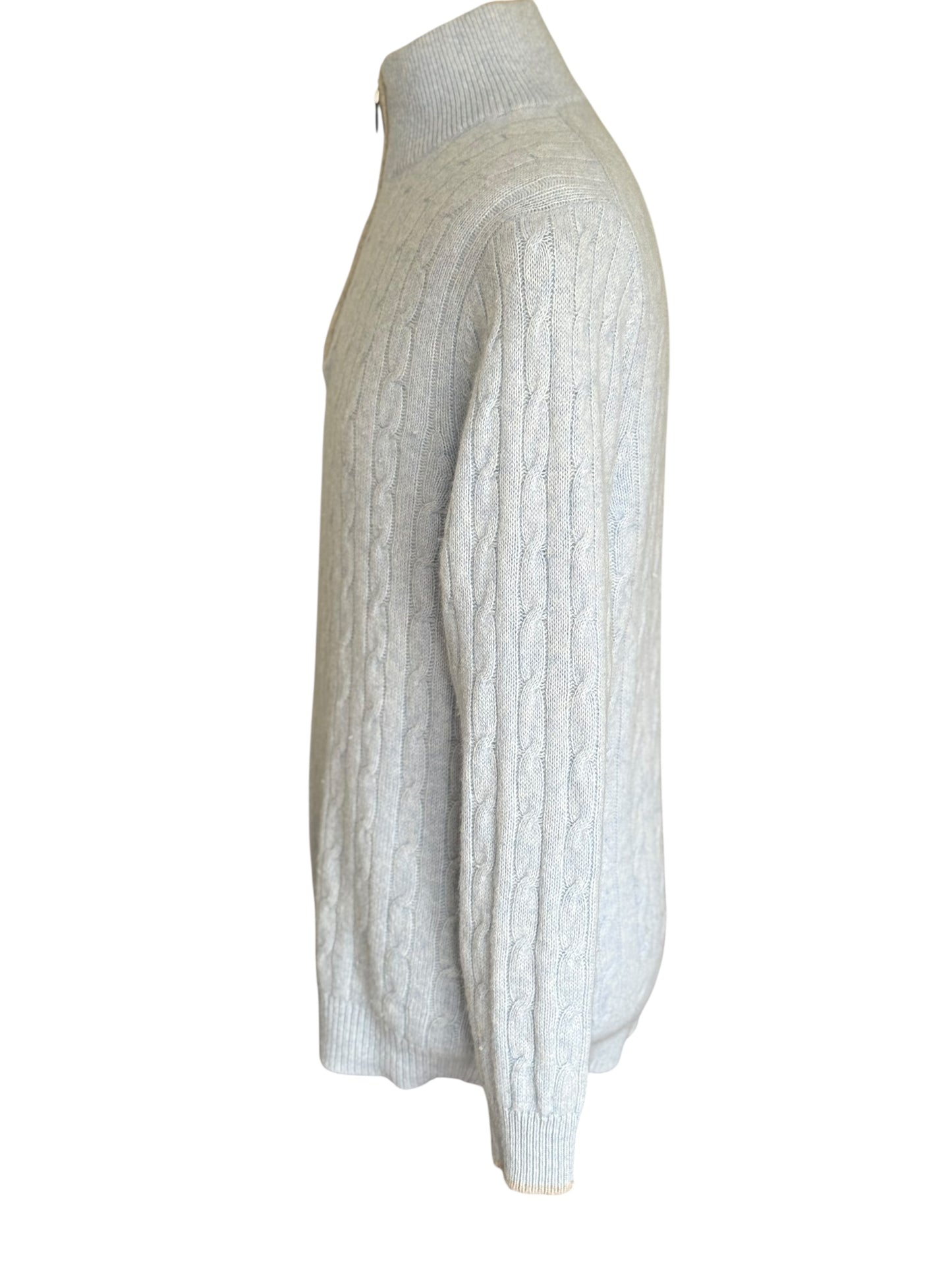 Men’s N. Peal Albemarle 1/4 Zip Cable-Knit Cashmere Jumper Light Blue XL SS19 RRP £395