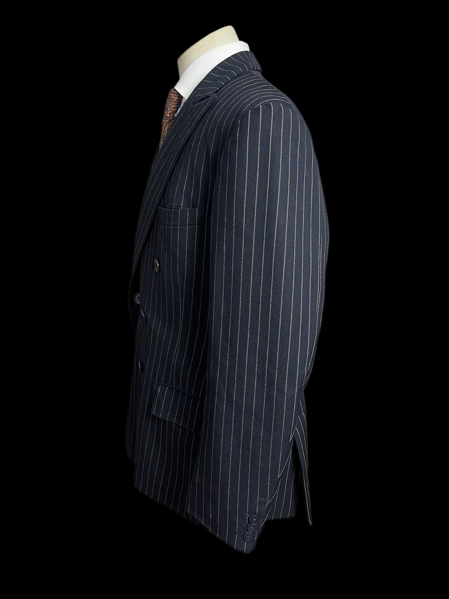 Bespoke Sandon & Co Savile Row 3pc Suit 40R / W34” Navy Chalkstripe 1960’s