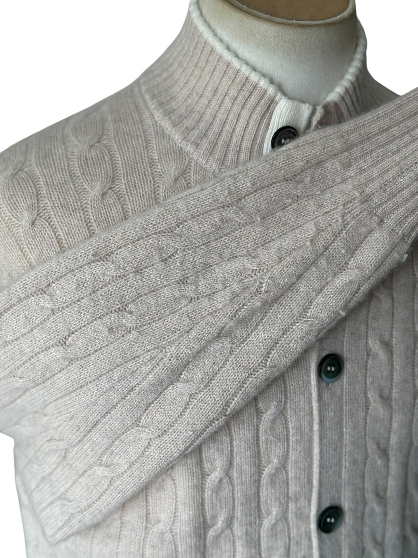 Men’s N. Peal Cashmere Cardigan Beige Cable Knit Size Large AW22