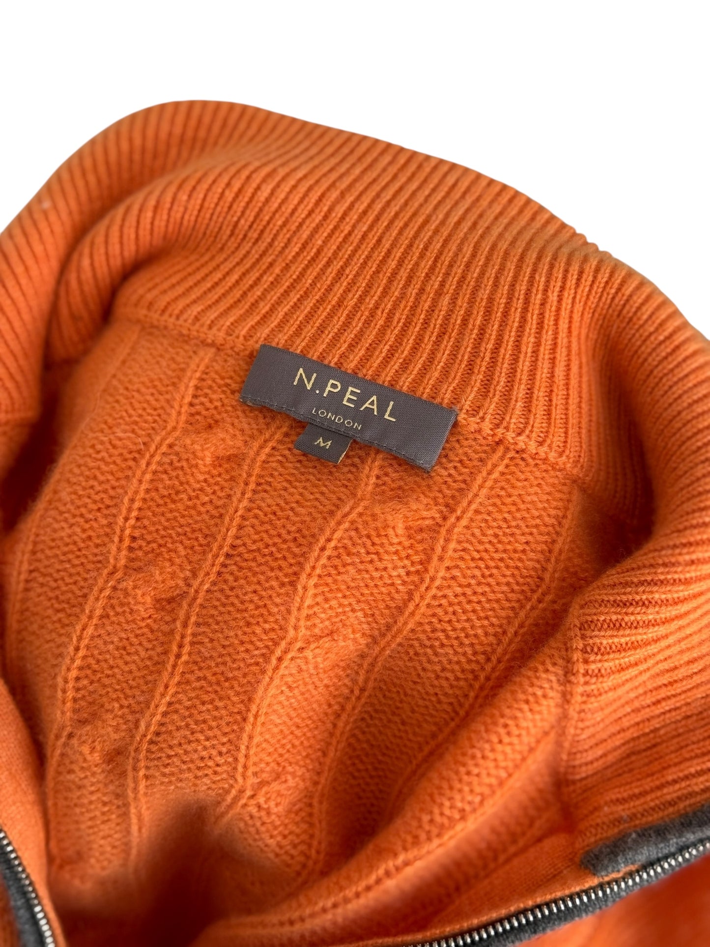Men’s N. Peal Albemarle 1/4 Zip Cashmere Jumper Orange Medium SS22 RRP £395