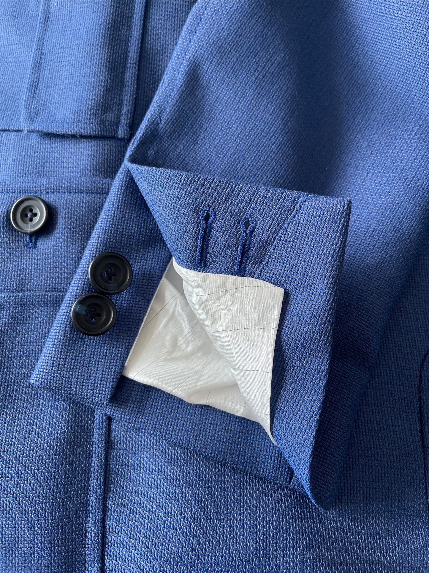 Bespoke Safari Jacket 40R Blue Unstructured Dugdale Non Crease Wool RRP£895