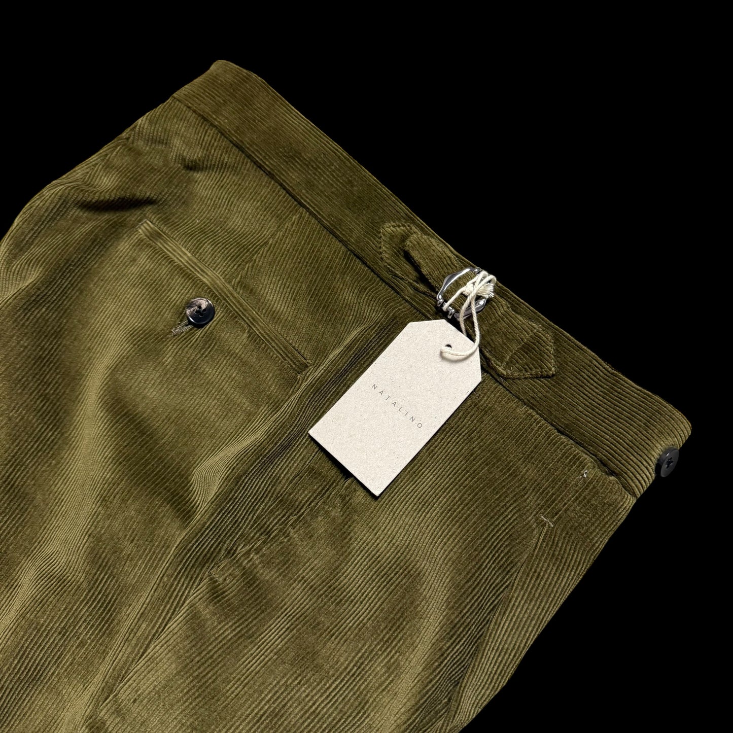 BNWT Natalino Corduroy Single Pleat Trousers Sz44 W30” Olive Green RRP £180