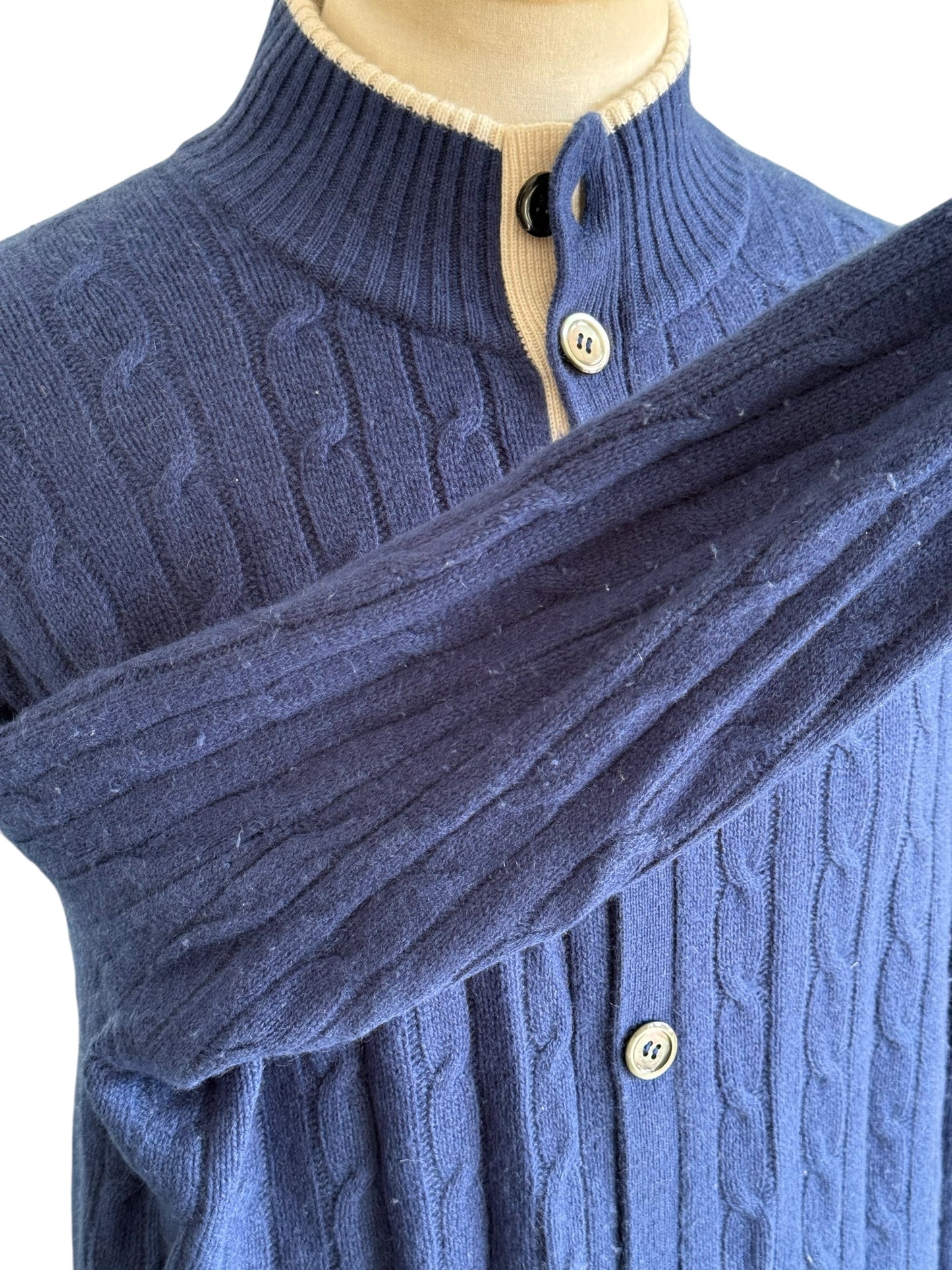Men’s N. Peal Cashmere Cardigan Navy Blue Cable Knit Size Large AW19