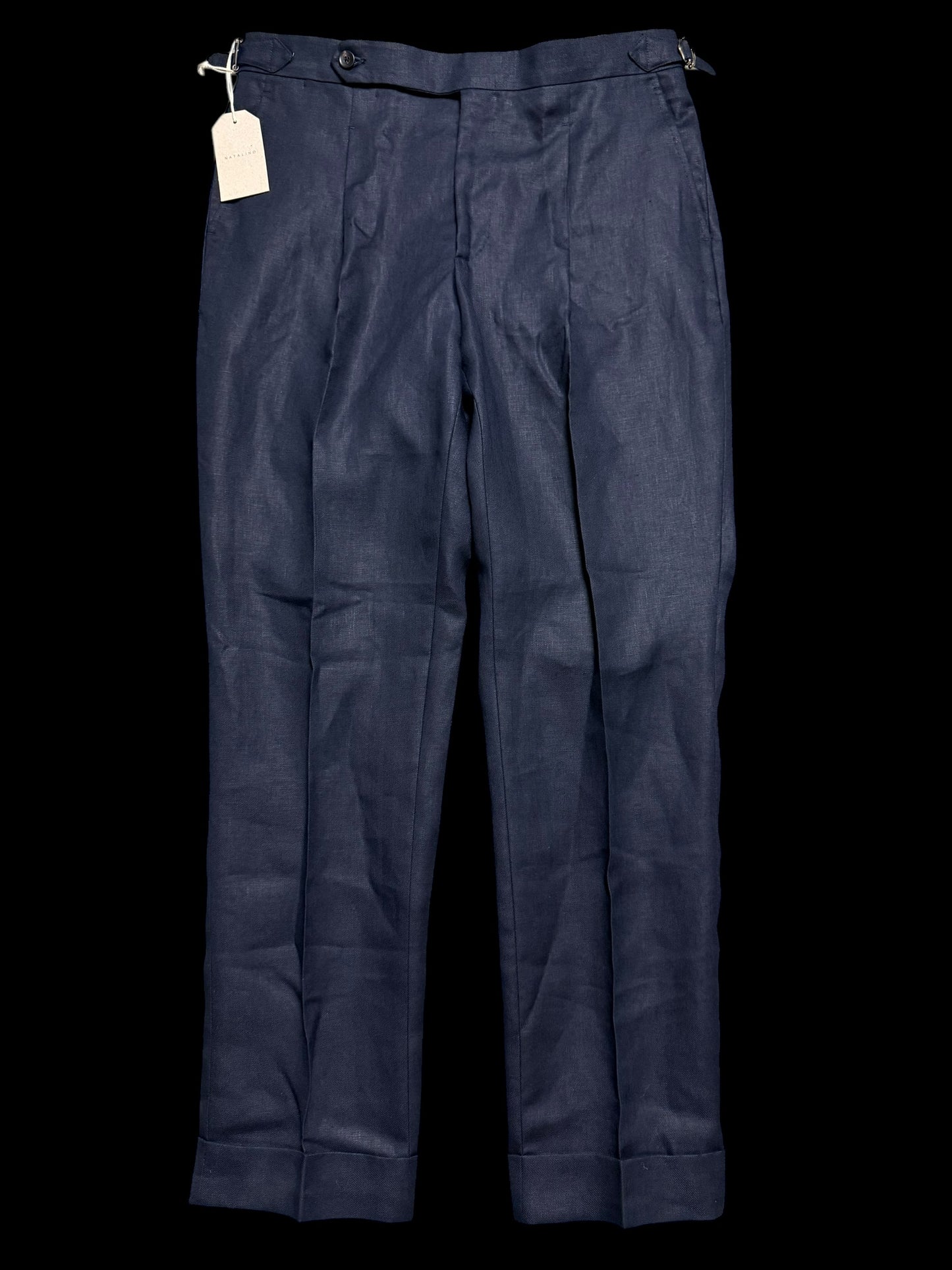 BNWT Natalino Linen Single Pleat Trousers Sz50 W34S Parkgate Navy RRP £195