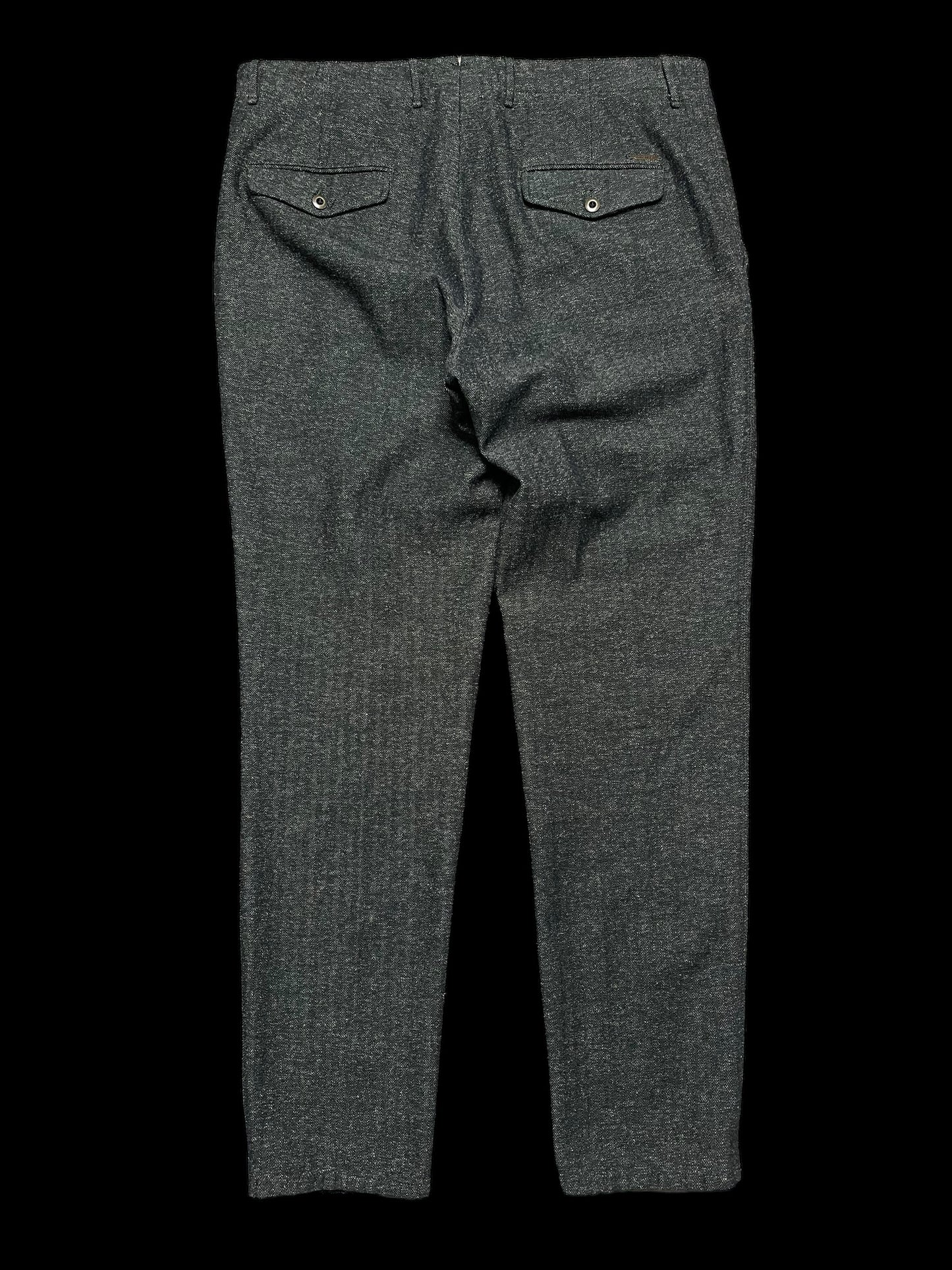Incotex Slacks Herringbone Cotton Linen Dark Green 36”