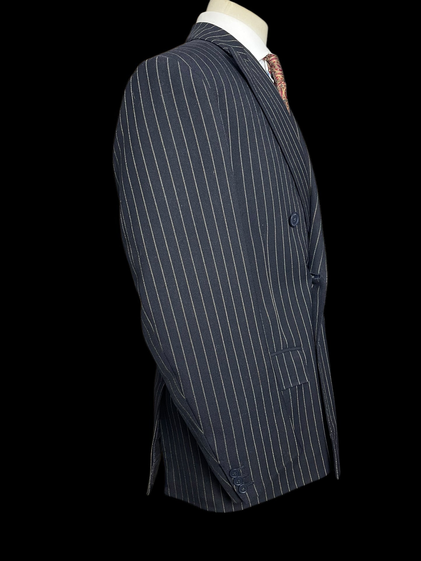 Bespoke Sandon & Co Savile Row 3pc Suit 40R / W34” Navy Chalkstripe 1960’s