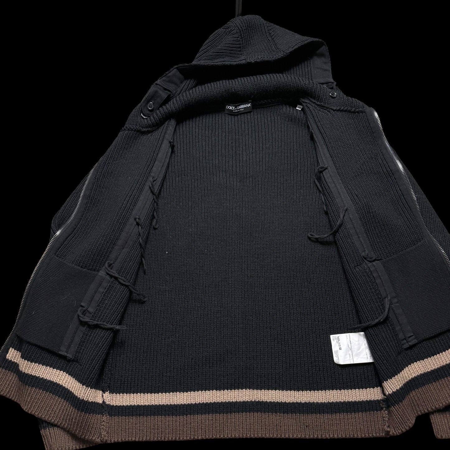 Men’s Dolce & Gabbana Chunky Knit Wool Hoodie Size 48 Black Wool
