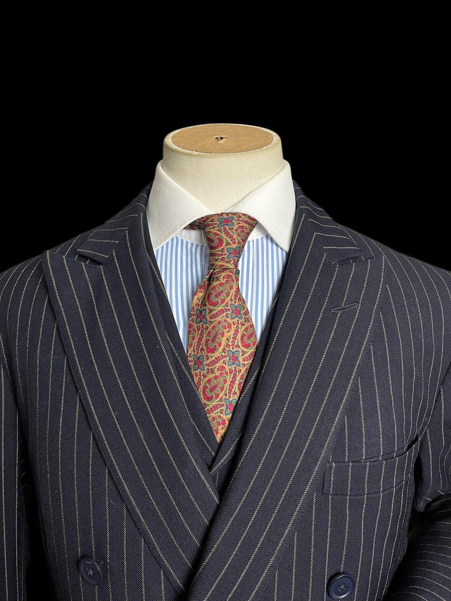 Bespoke Sandon & Co Savile Row 3pc Suit 40R / W34” Navy Chalkstripe 1960’s