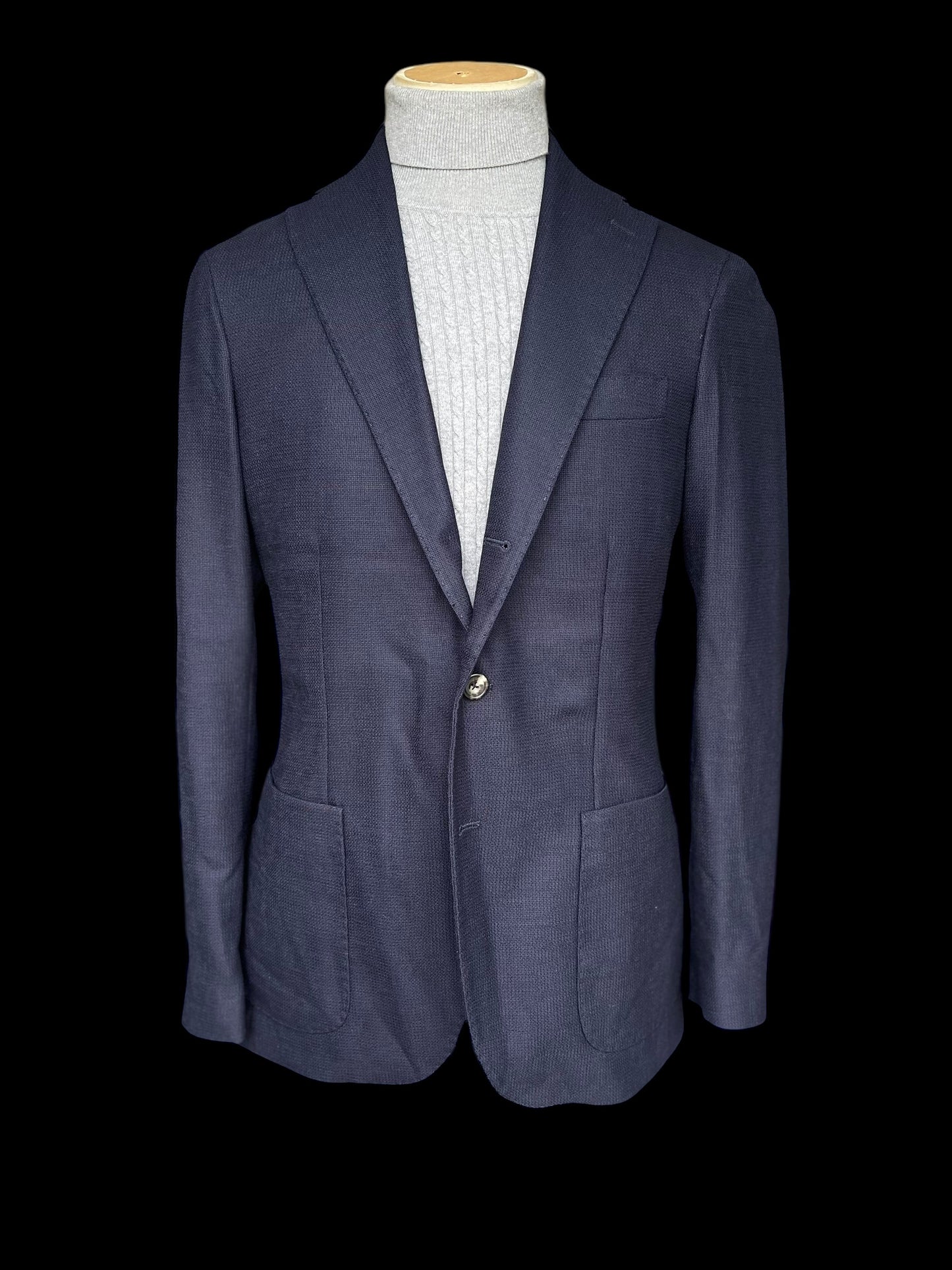 Natalino Sport Jacket 38” Mock Leno Hopsack Wool Navy Blue RRP £470