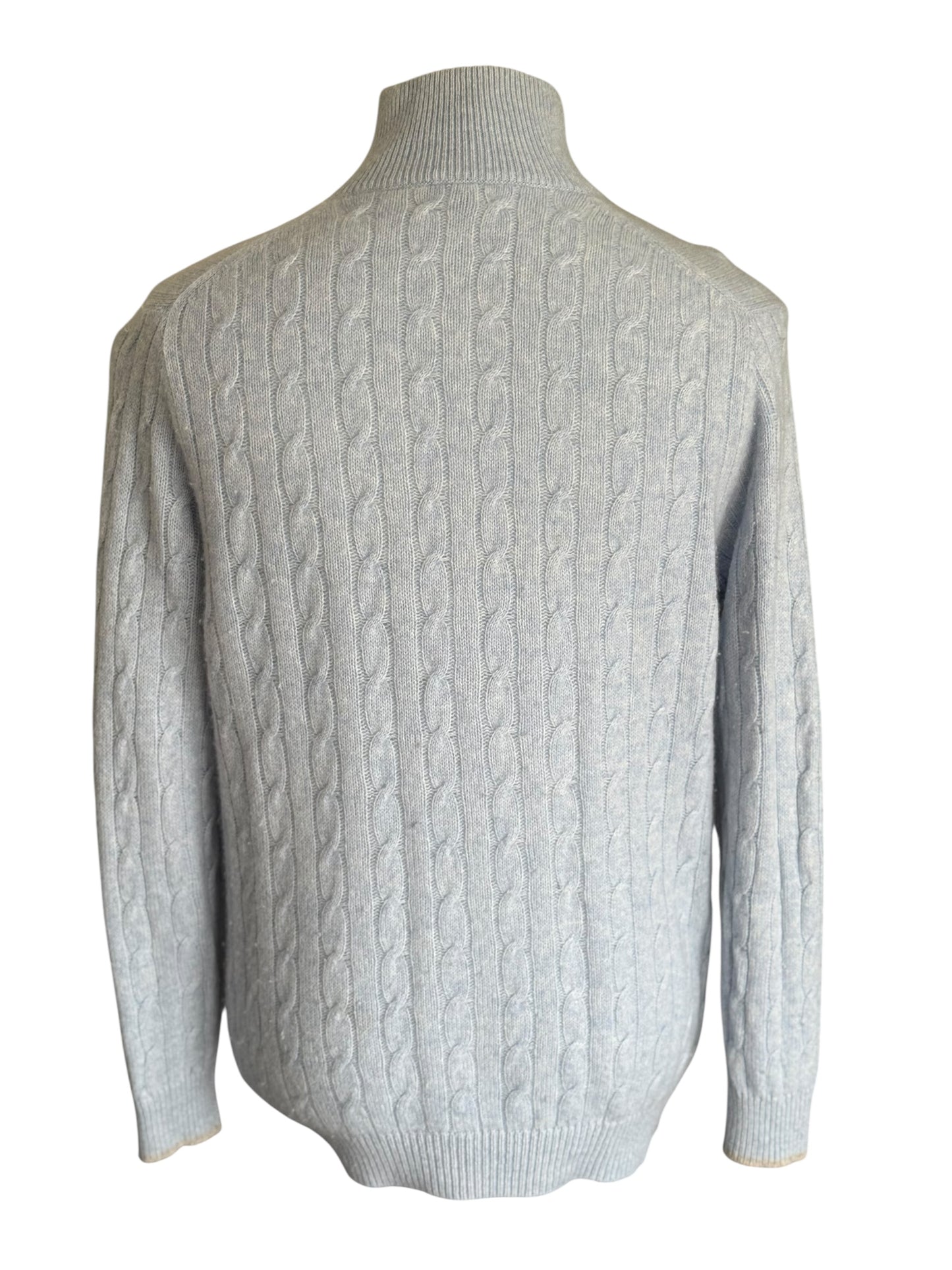 Men’s N. Peal Albemarle 1/4 Zip Cable-Knit Cashmere Jumper Light Blue XL SS19 RRP £395