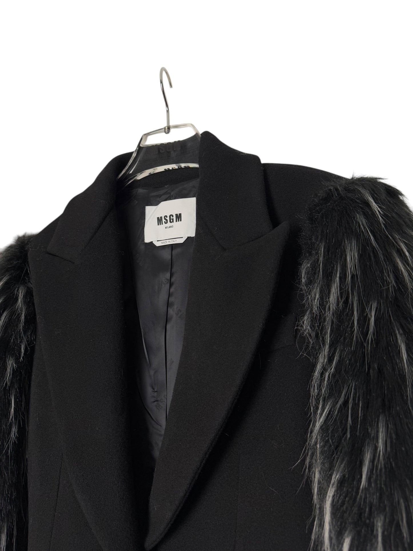 BNWT Women’s MSGM Wool Felt Coat Faux Fur Sleeves Oversize Fit RRP £840