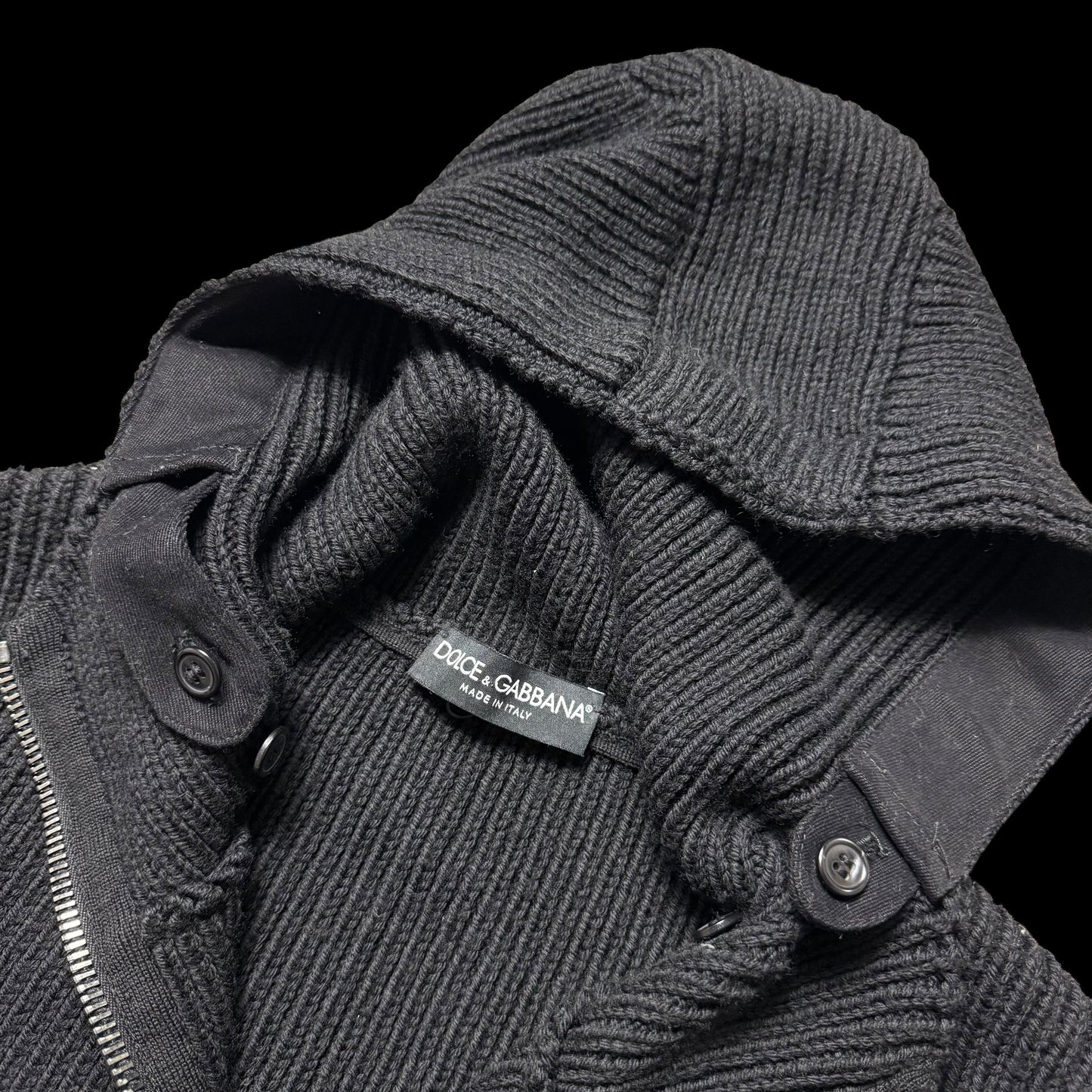Men’s Dolce & Gabbana Chunky Knit Wool Hoodie Size 48 Black Wool