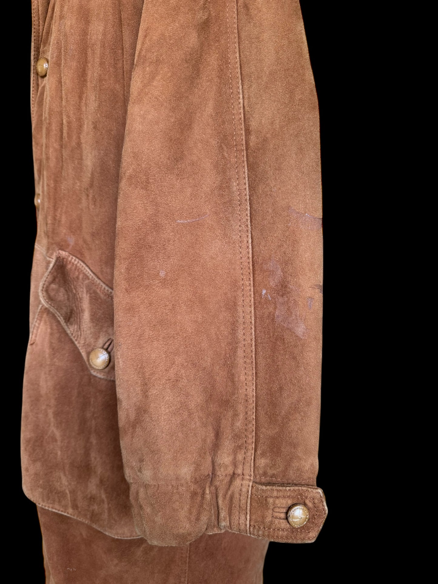Men’s SULKA Suede Leather Long Coat 52 UK42 Tobacco Brown