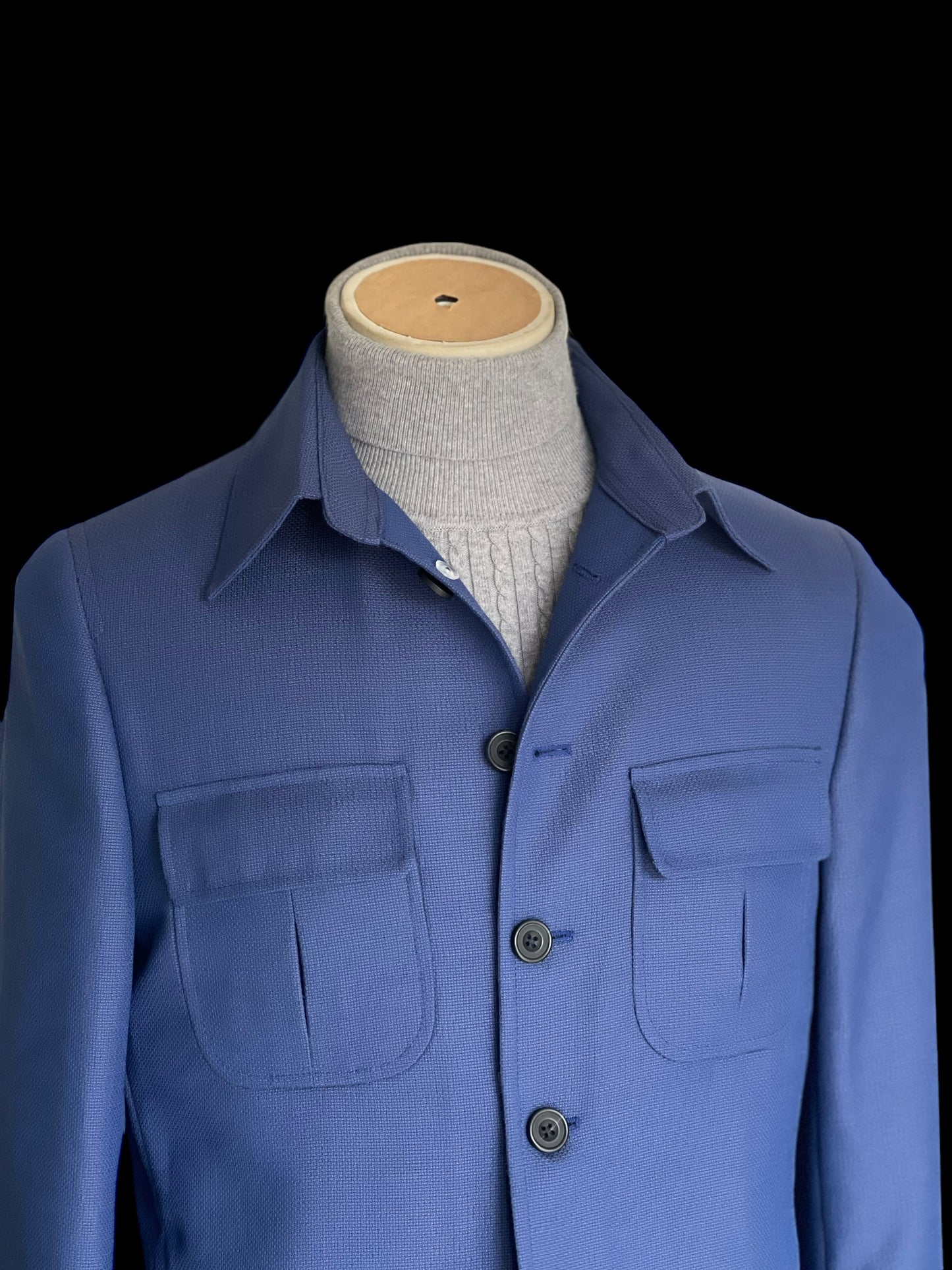 Bespoke Safari Jacket 40R Blue Unstructured Dugdale Non Crease Wool RRP£895
