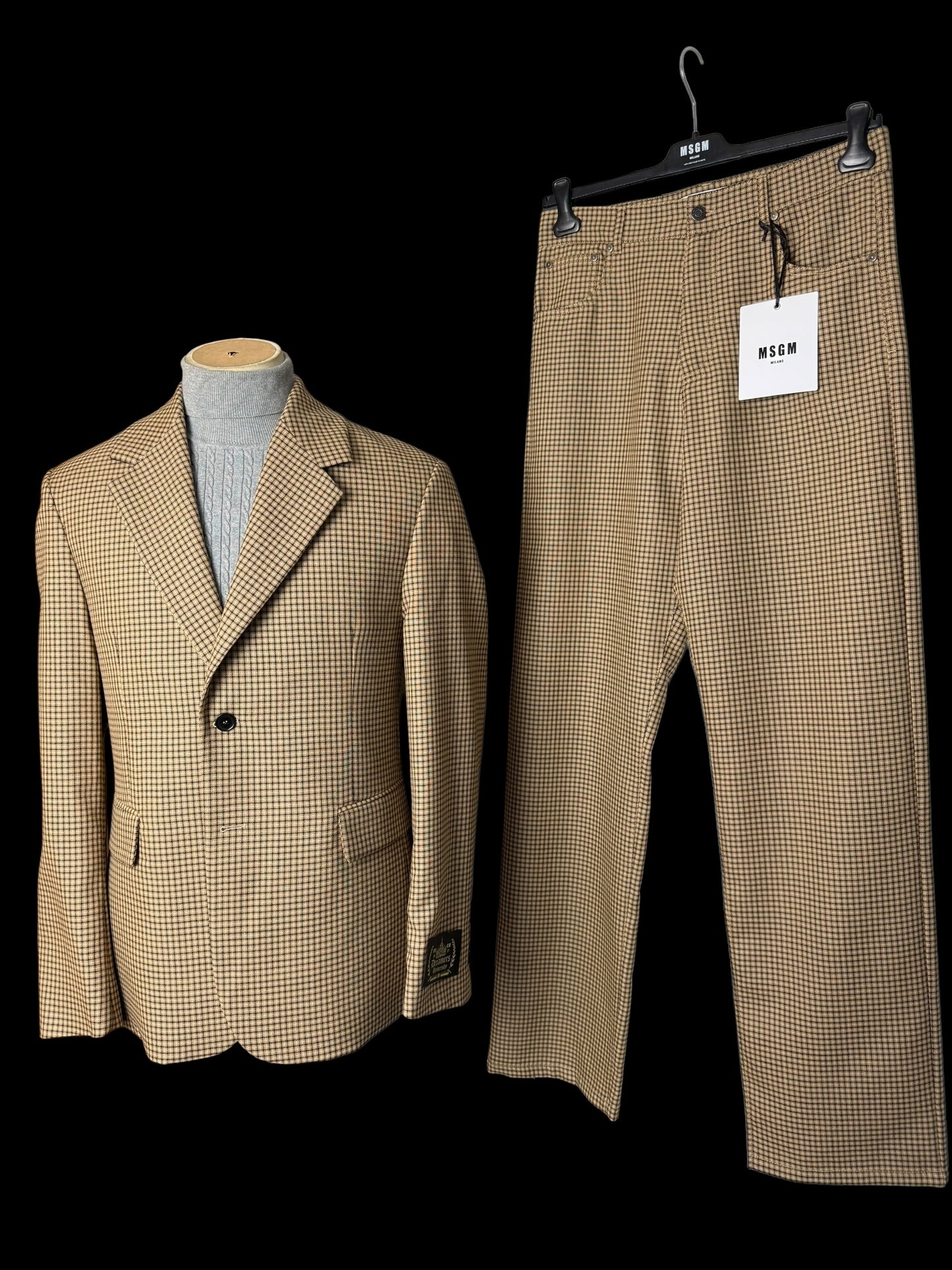 BNWT Men’s MSGM Check Suit Brown Wool Relaxed Fit RRP £1020