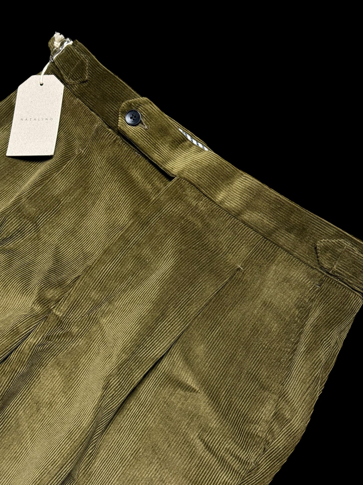 BNWT Natalino Corduroy Single Pleat Trousers Sz44 W30” Olive Green RRP £180