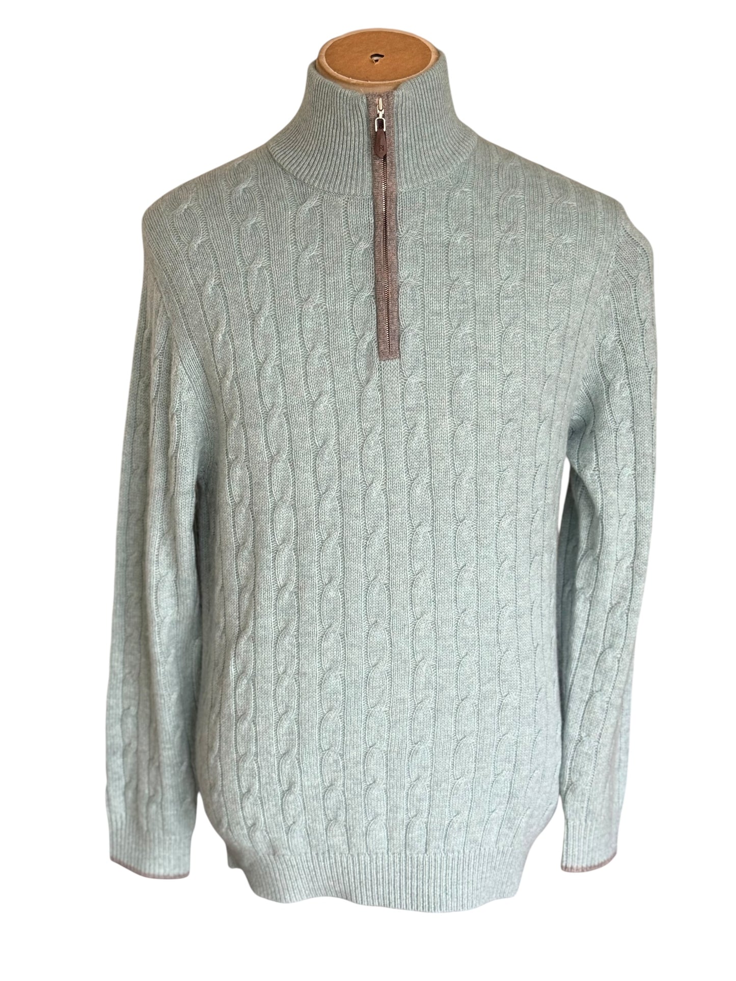 Men’s N. Peal Cable Knit 1/4 Zip Cashmere Jumper Size Large Turquoise RRP £395