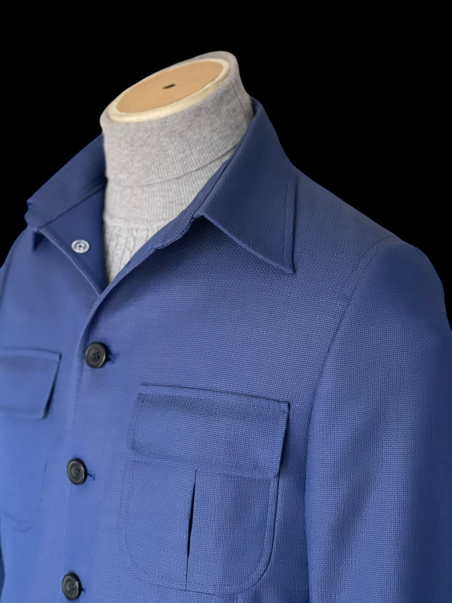 Bespoke Safari Jacket 40R Blue Unstructured Dugdale Non Crease Wool RRP£895