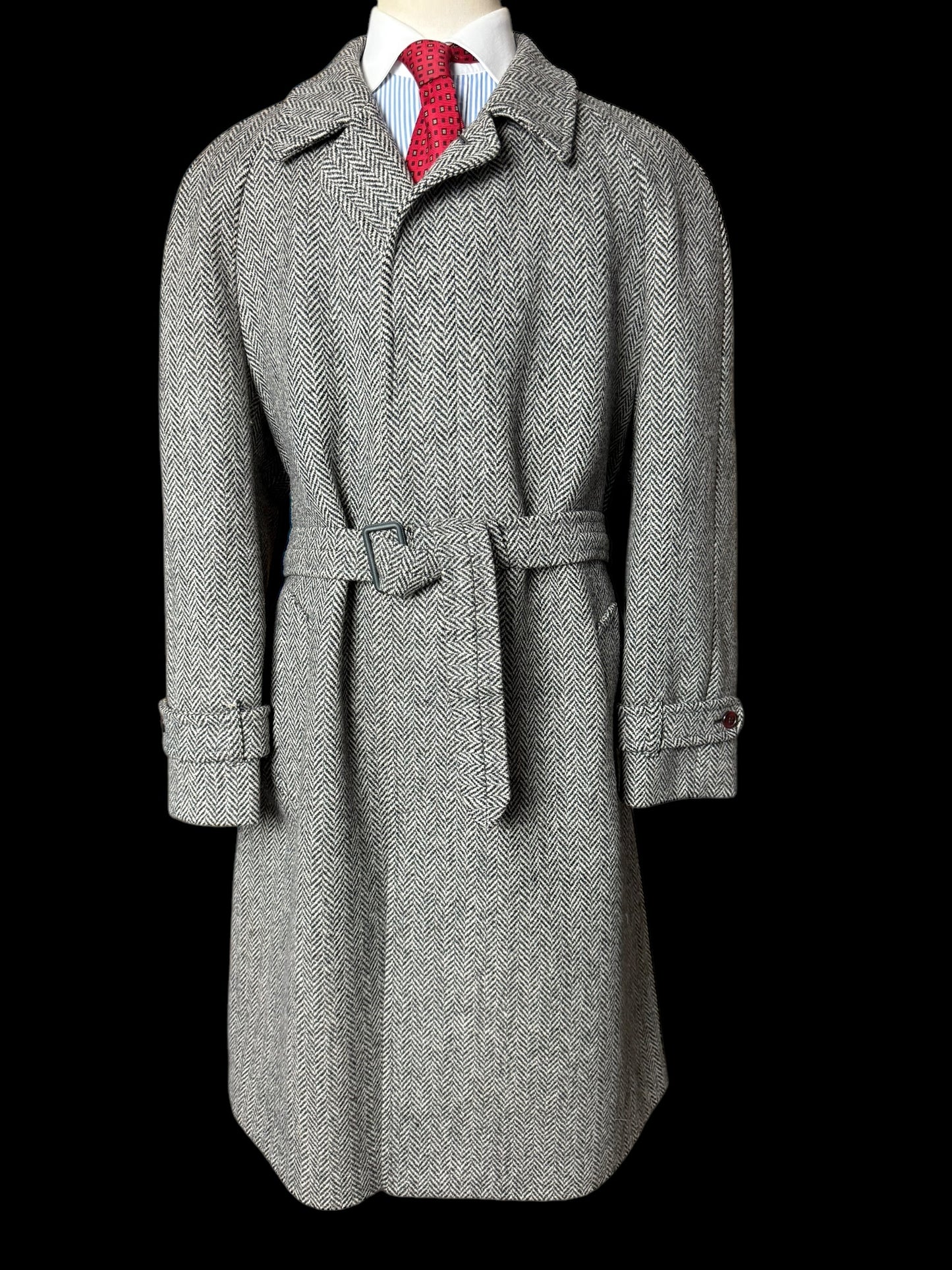 VTG Men’s Herringbone Raglan Overcoat Belted 46R