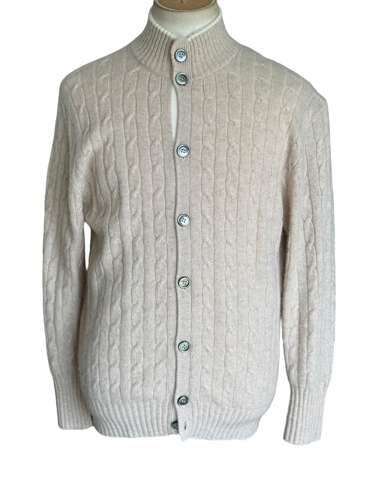 Men’s N. Peal Cashmere Cardigan Beige Cable Knit Size Large AW22