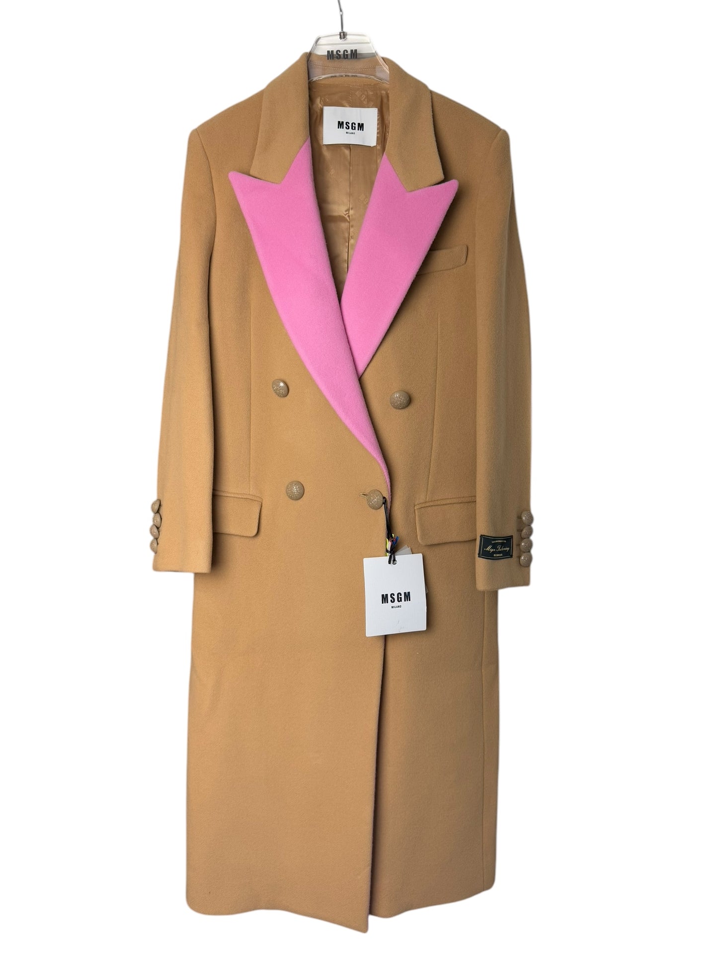 BNWT Women’s MSGM Double Breasted Overcoat Camel Pink Lapel RRP £895