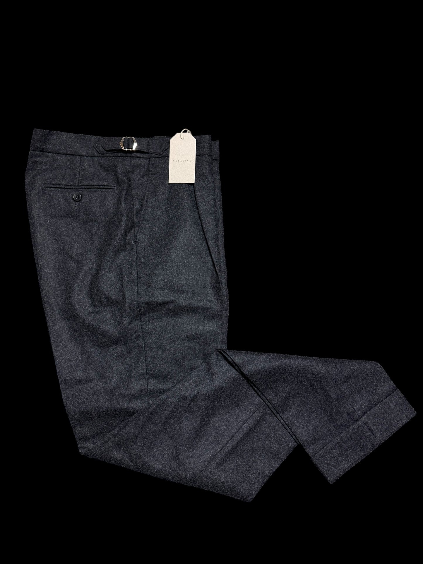 BNWT Natalino Single Pleat Flannel Trousers 30L Dark Grey RRP £195