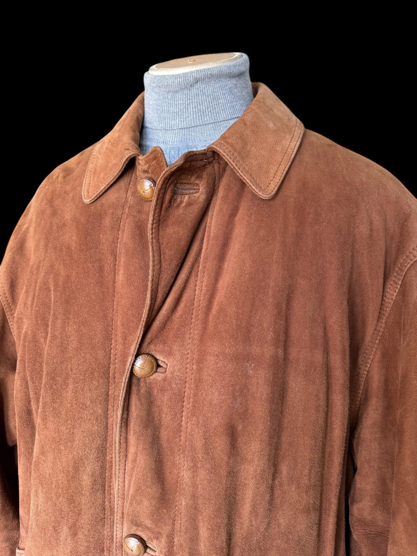 Men’s SULKA Suede Leather Long Coat 52 UK42 Tobacco Brown